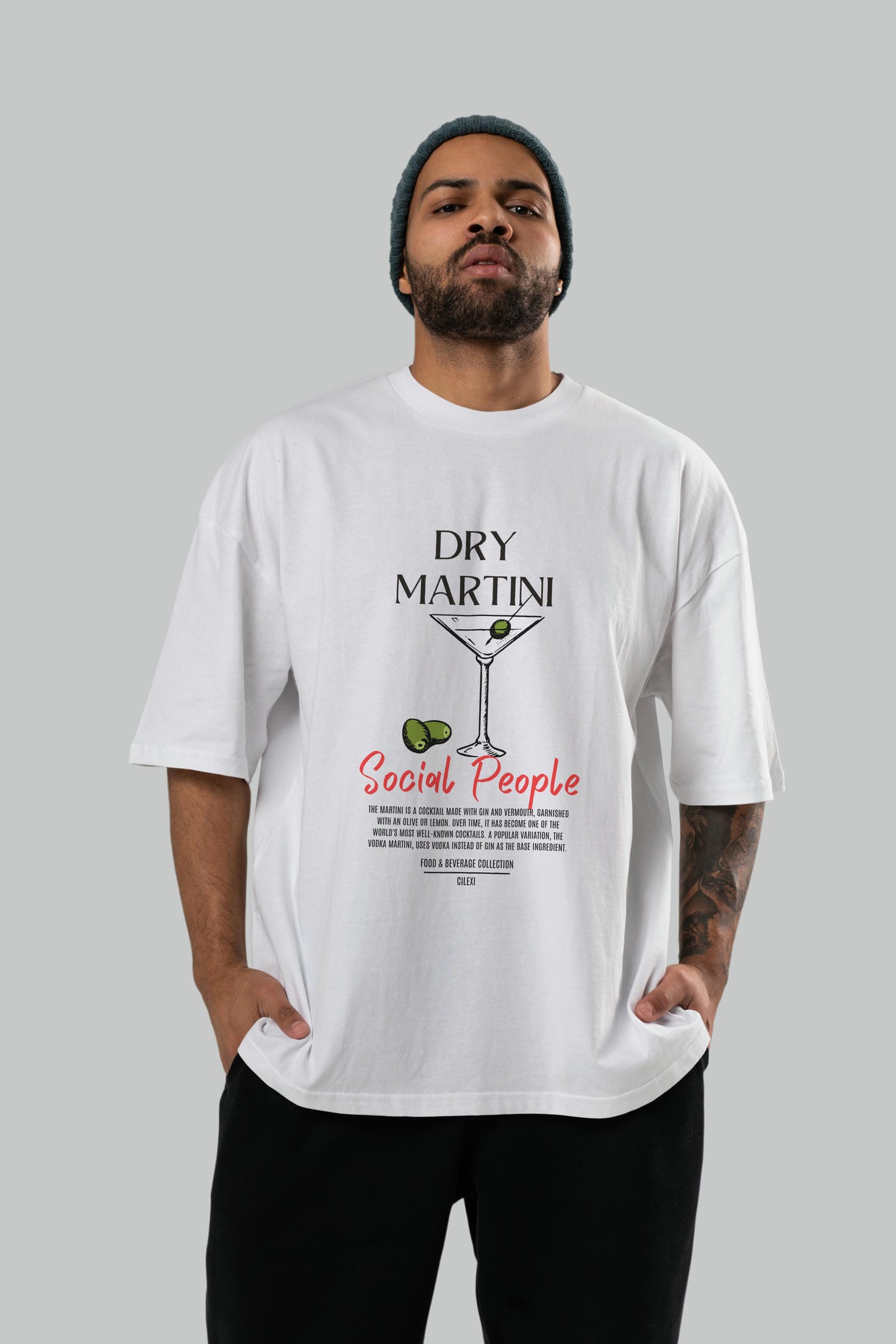 Dry Martını Kokteyl Serisi ön Baskılı Oversize t-shirt Erkek Kadın %100 Pamuk Bisiklet Yaka tişort