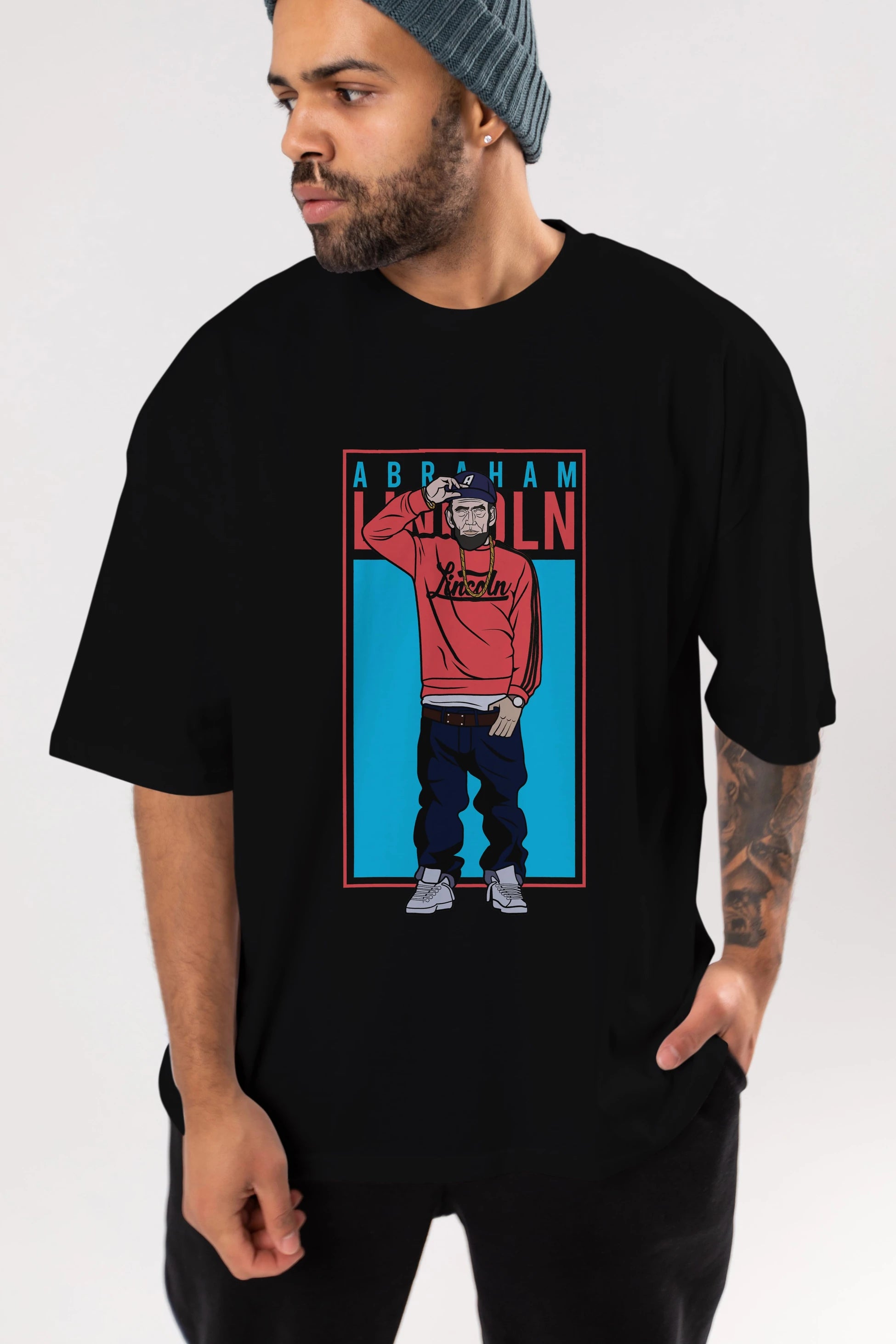 Abraham Lincoln Ön Baskılı Oversize t-shirt Erkek Kadın Unisex %100 Pamuk tişort