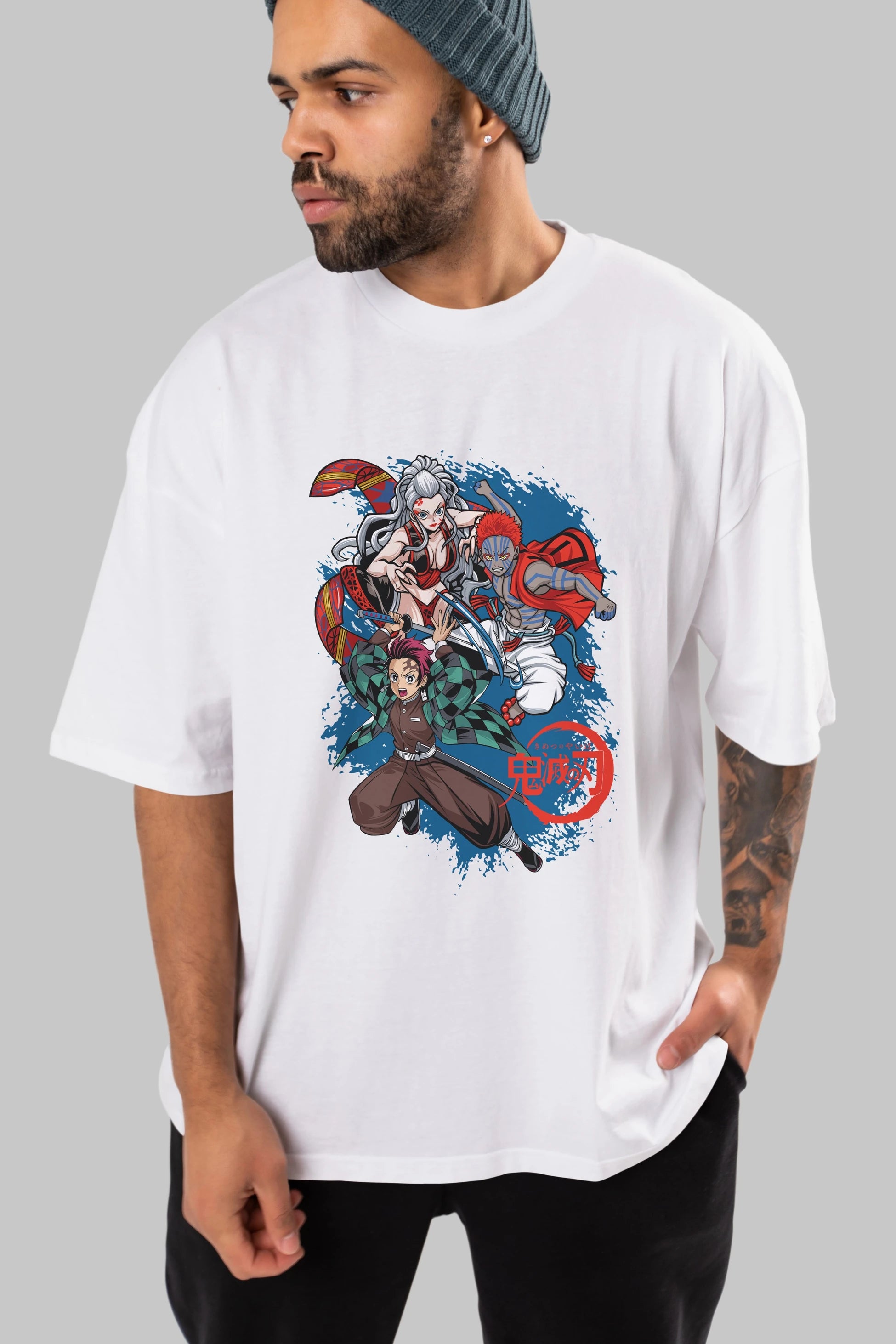 TANJIRO ,AKAZA,DAKI Anime Ön Baskılı Oversize t-shirt %100 pamuk Erkek Kadın Unisex