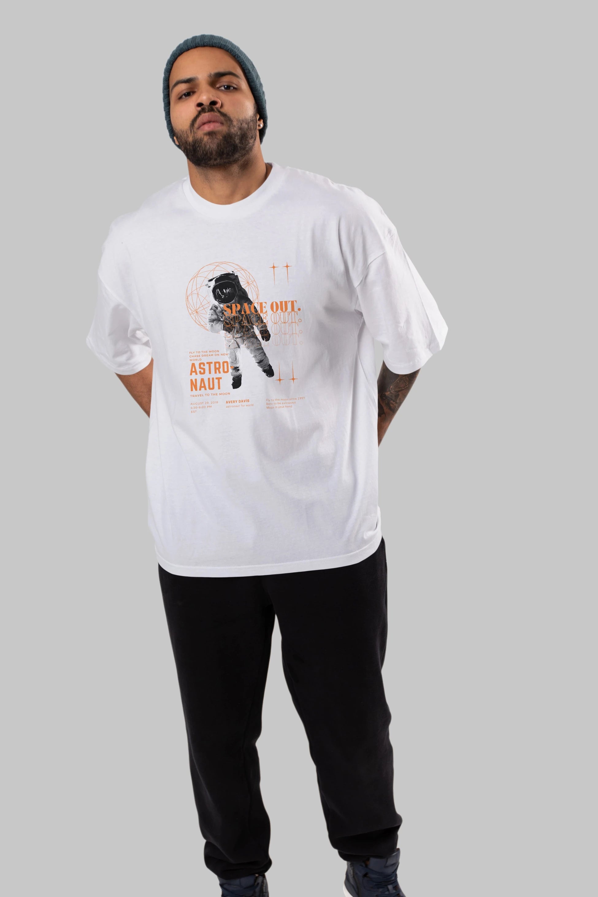 Astronaut Space Out Yazılı Ön Baskılı Oversize t-shirt Erkek Kadın Unisex