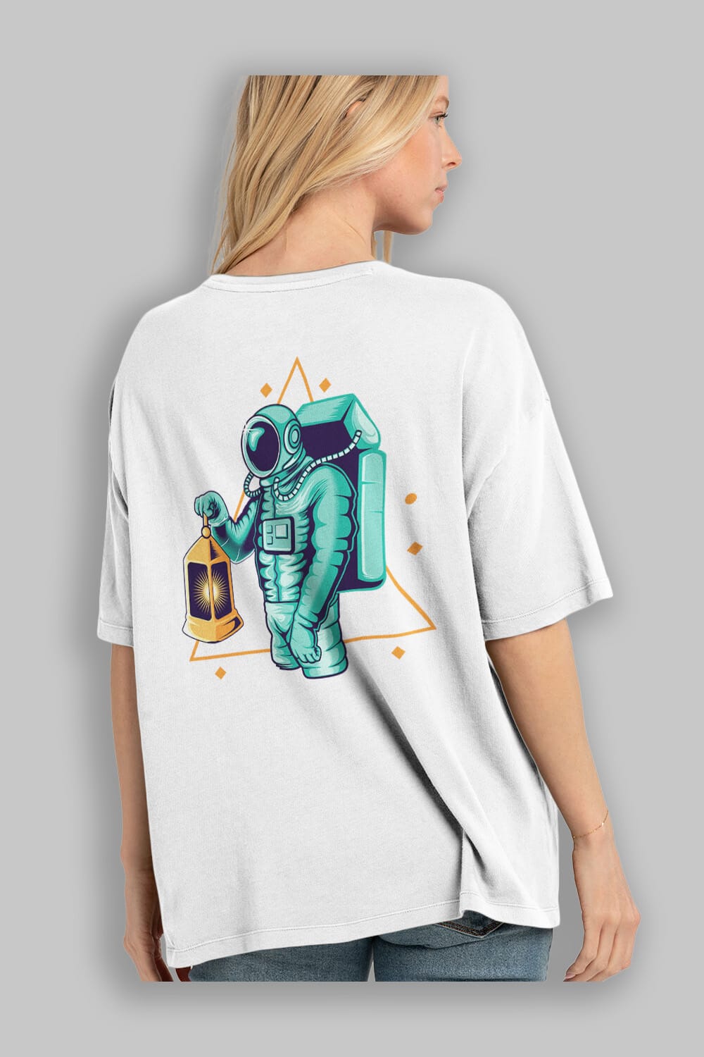 Astronaut Lantern Arka Baskılı Oversize t-shirt Erkek Kadın Unisex