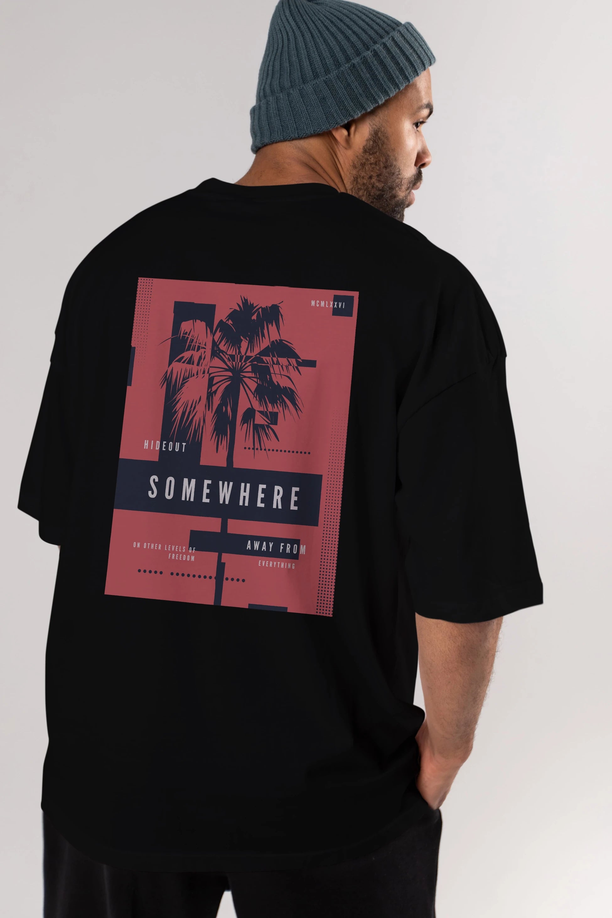 Hideout Somewhere Arka Baskılı Oversize t-shirt Erkek Kadın Unisex
