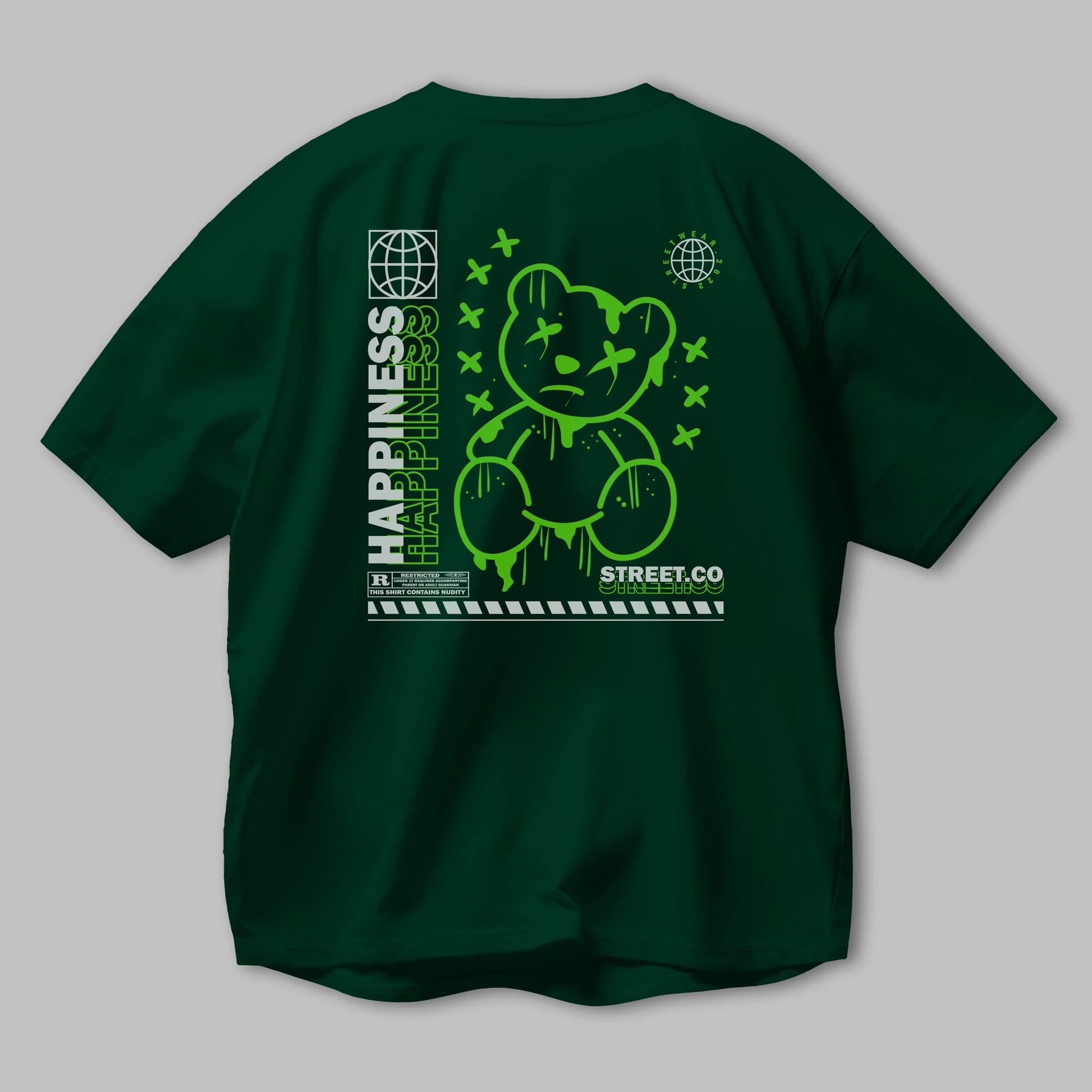 Happiness Bear 3 Arka Baskılı Oversize t-shirt Erkek Kadın Unisex