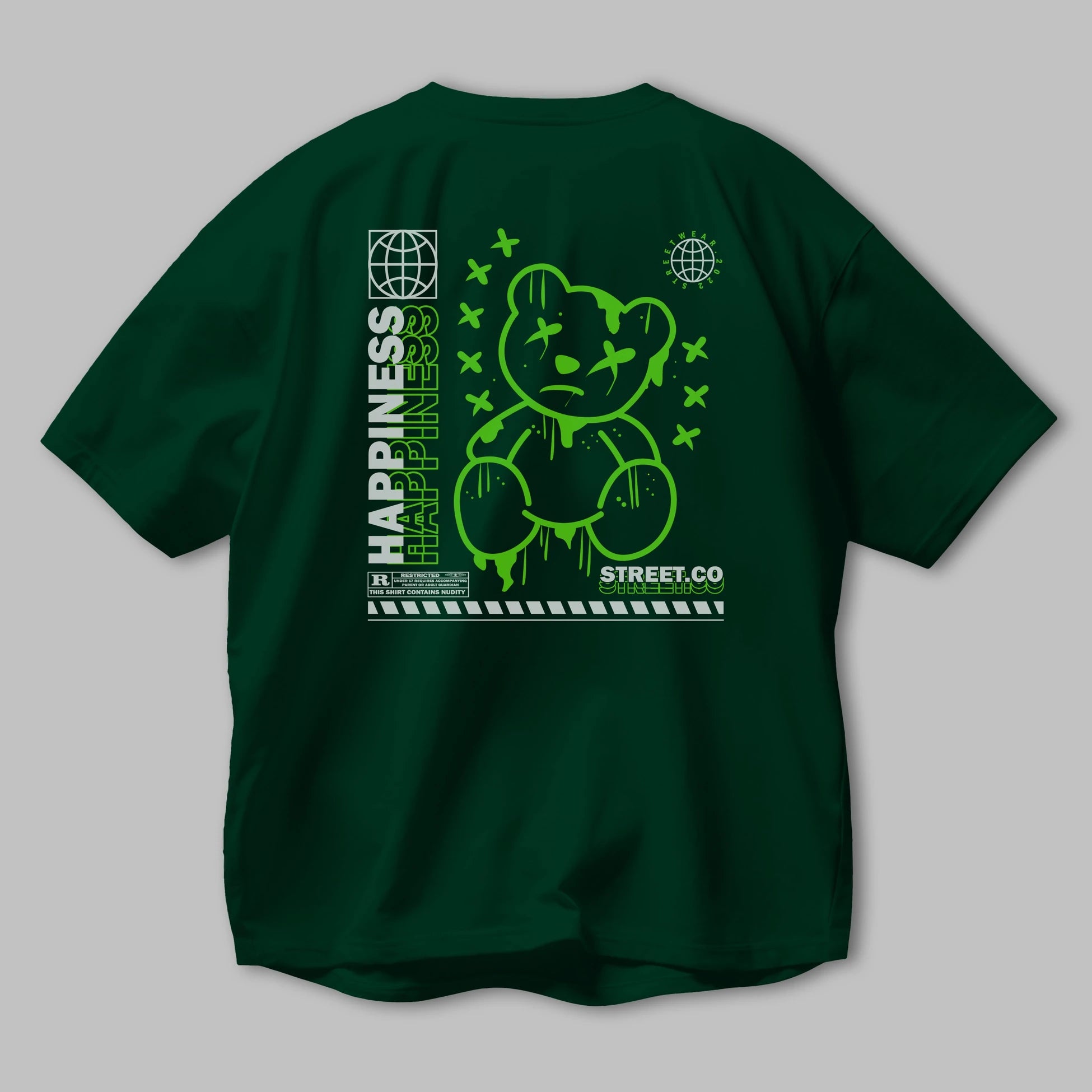 Happiness Bear 3 Arka Baskılı Oversize t-shirt Erkek Kadın Unisex