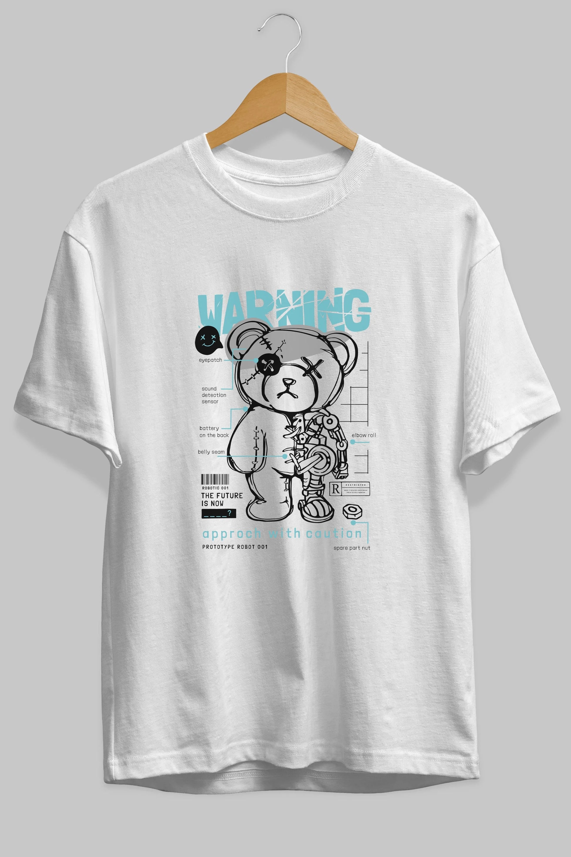 Teddy Bear Warning Ön Baskılı Oversize t-shirt Erkek Kadın Unisex