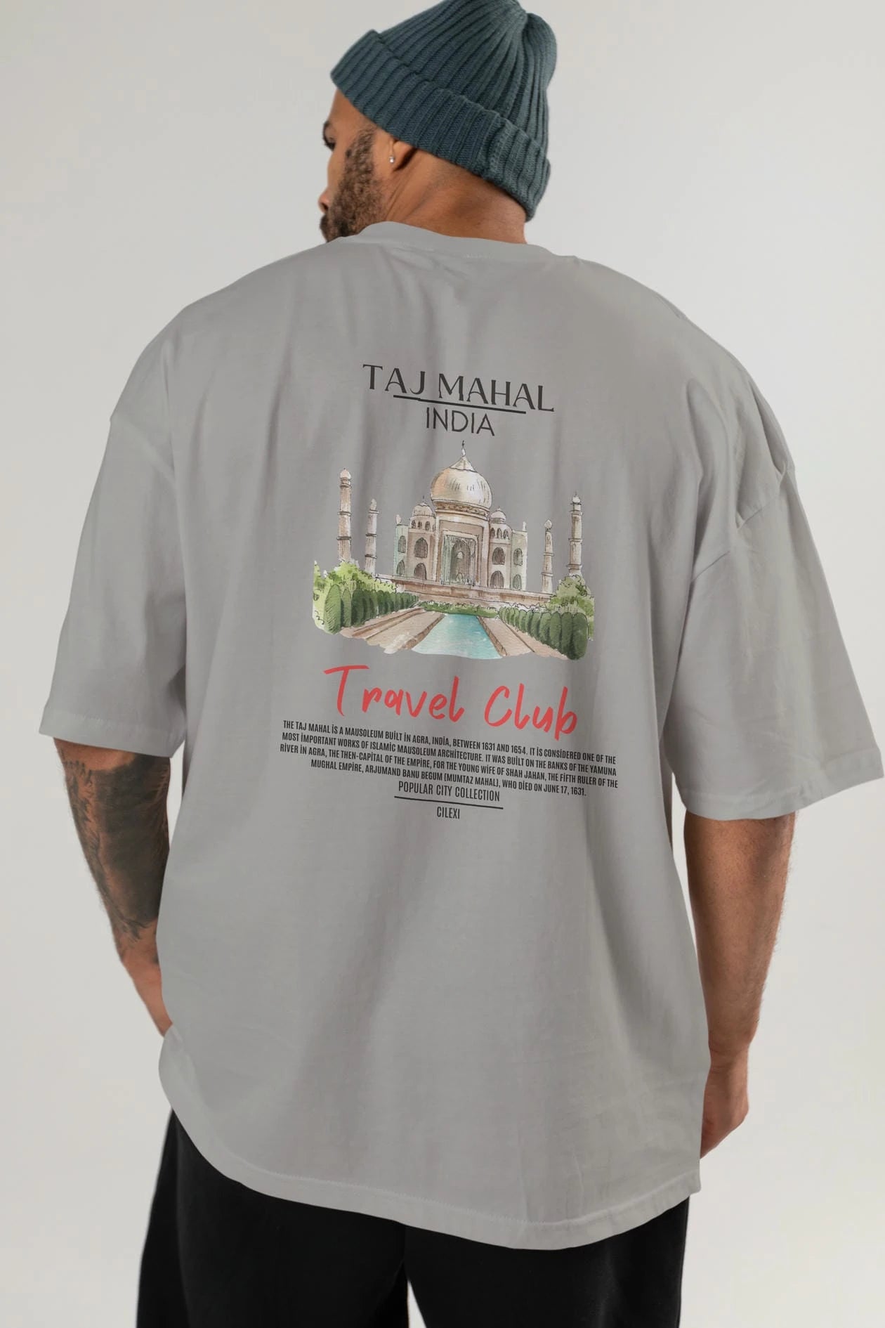 Taj Mahal İndia Arka Baskılı Oversize t-shirt Erkek Kadın Pamuk Bisiklet Yaka tişort
