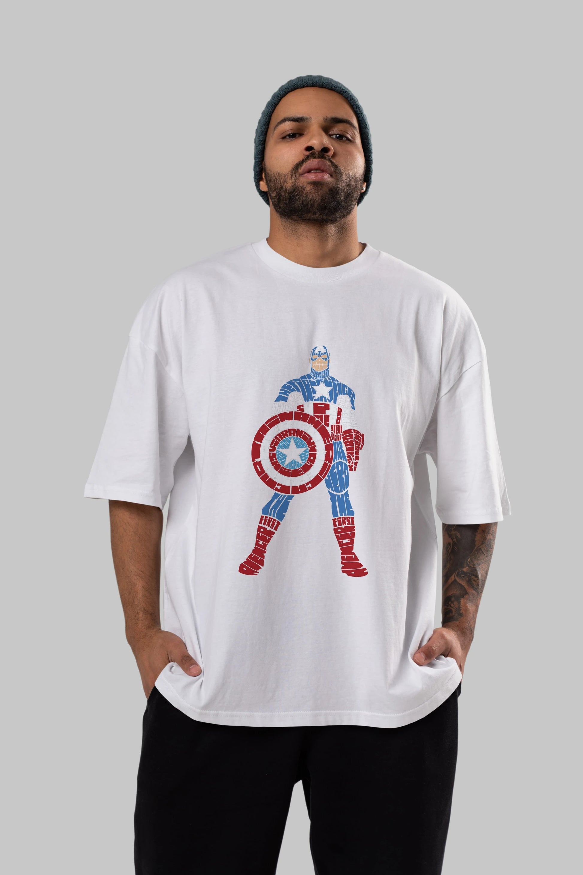 Captain America Ön Baskılı Oversize t-shirt %100 pamuk Erkek Kadın Unisex