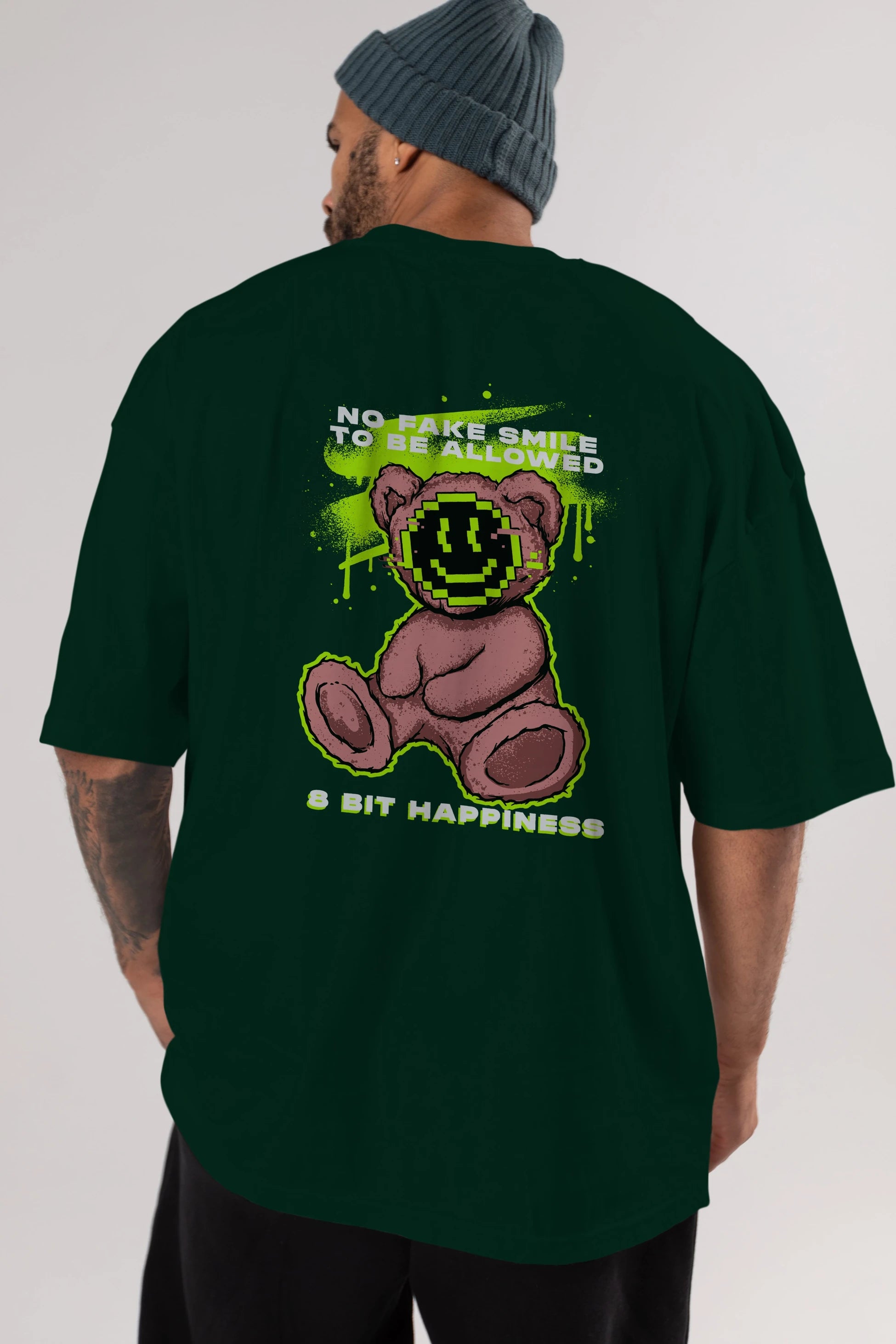 No Fake Smile Bear Arka Baskılı Oversize t-shirt Erkek Kadın Unisex