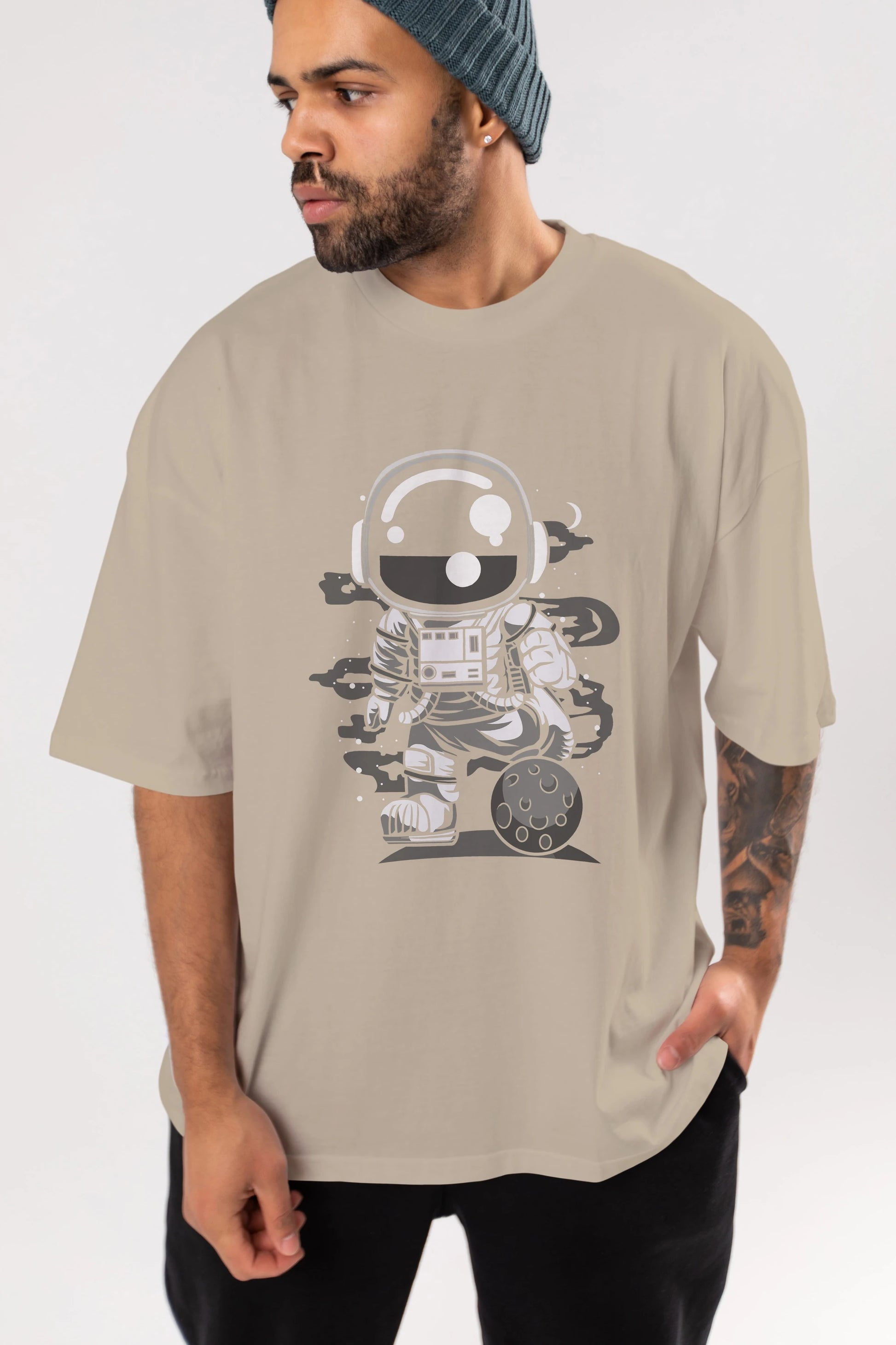 Astronaut Soccer Ön Baskılı Oversize t-shirt Erkek Kadın Unisex