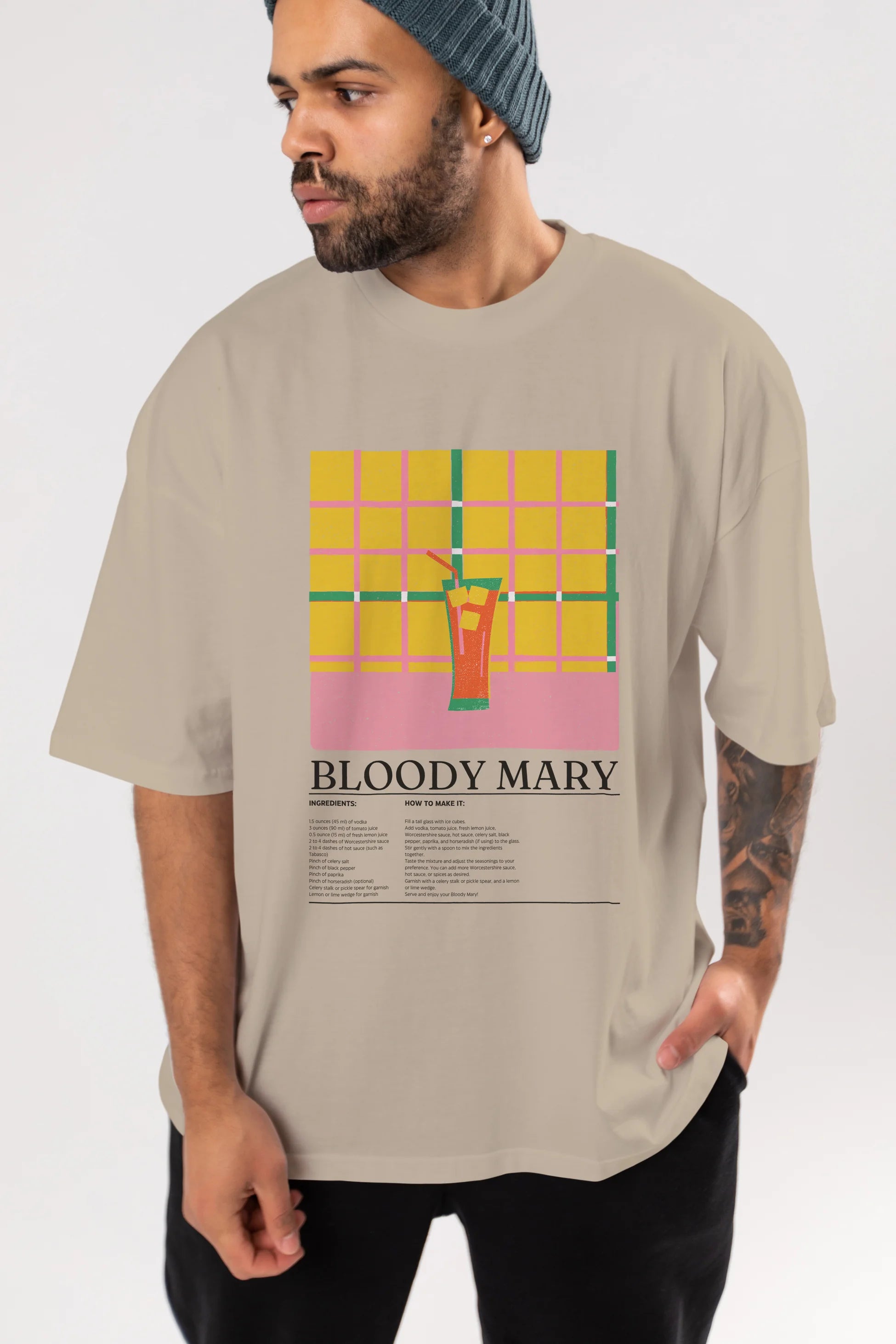 Bloody Mary Kokteyl Ön Baskılı Oversize t-shirt Erkek Kadın %100 Pamuk Bisiklet Yaka tişort