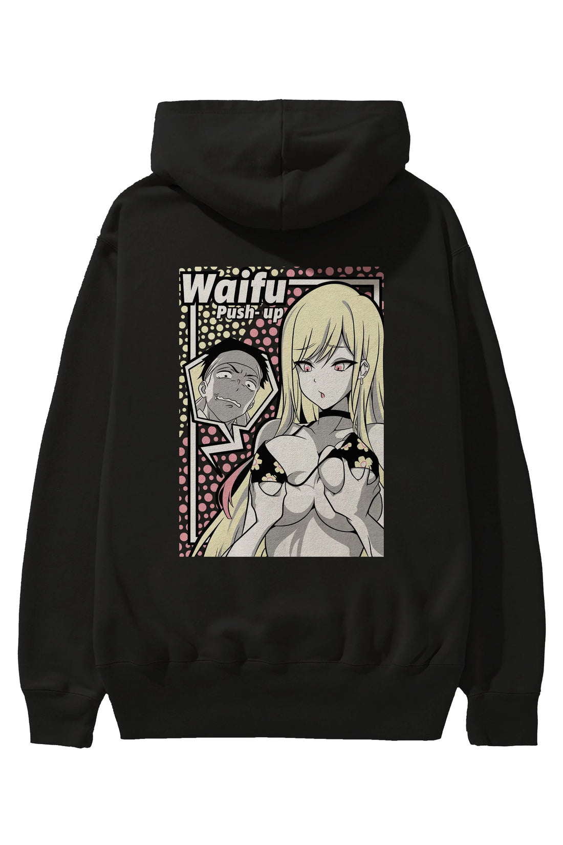 Waifu PushUp Anime Arka Baskılı Hoodie Oversize Kapüşonlu Sweatshirt Erkek Kadın Unisex