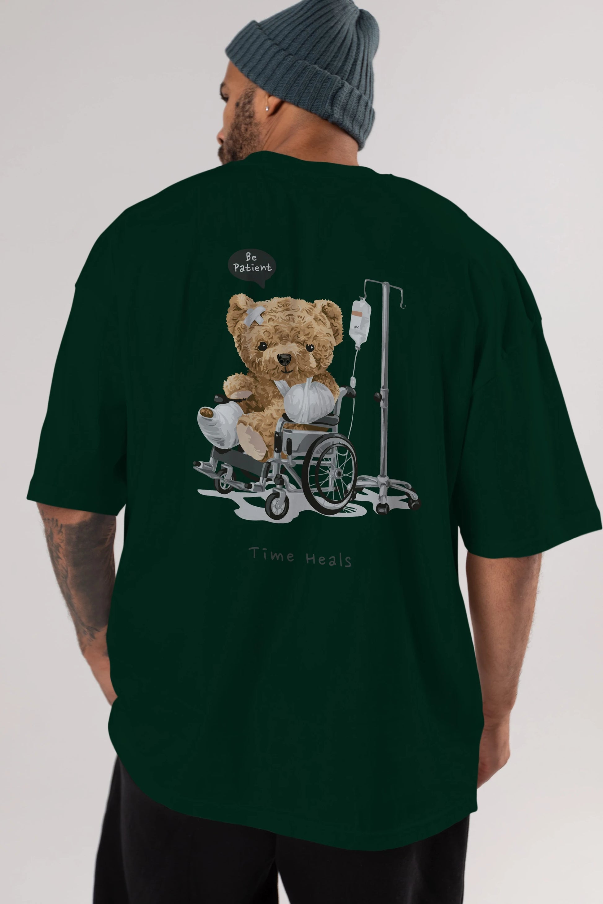 Teddy Bear Time Heals Arka Baskılı Oversize t-shirt Erkek Kadın Unisex %100 Pamuk