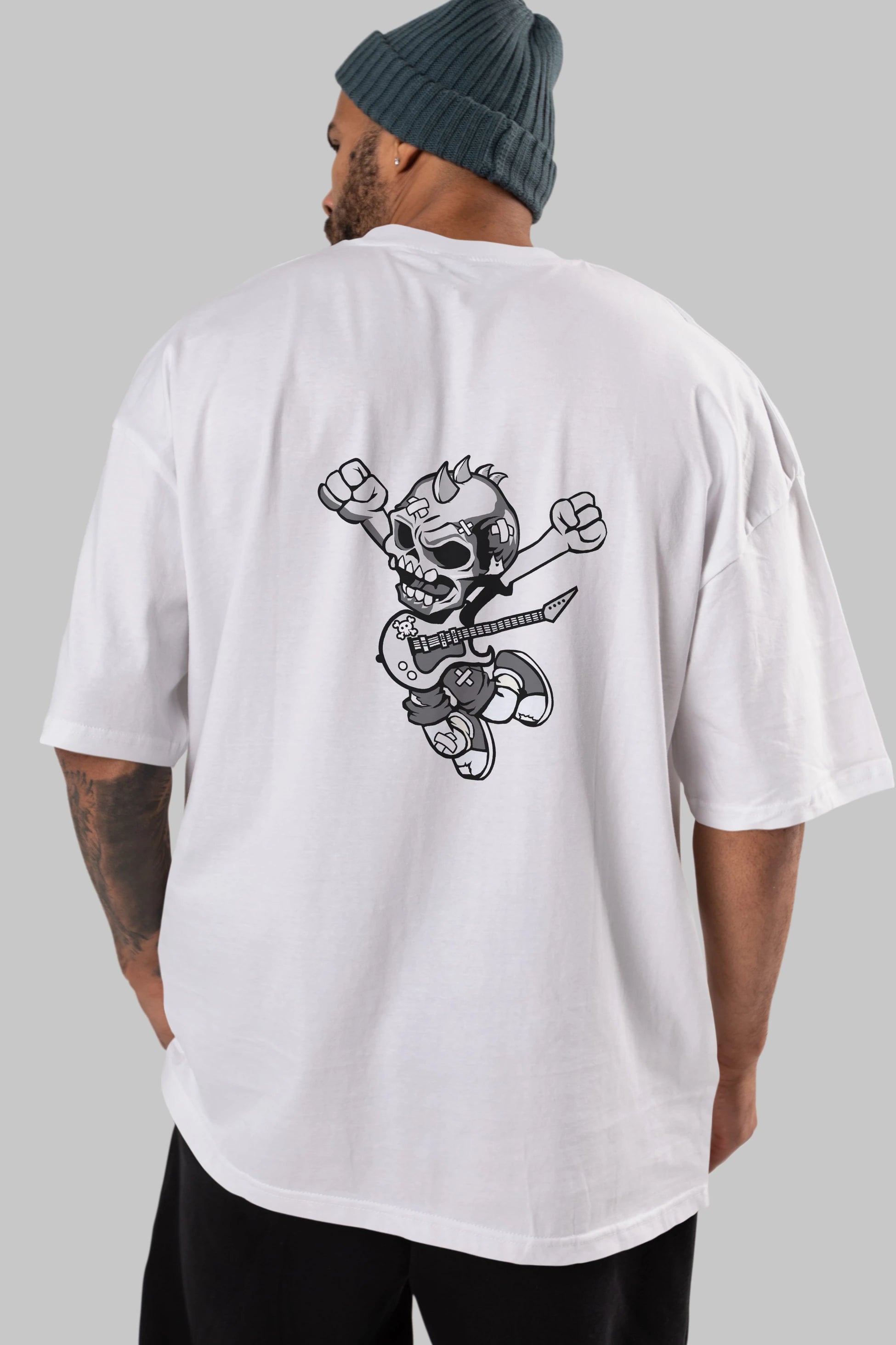 Punk Rocker Metal Guitar Arka Baskılı Oversize t-shirt Erkek Kadın Unisex %100 Pamuk tişort