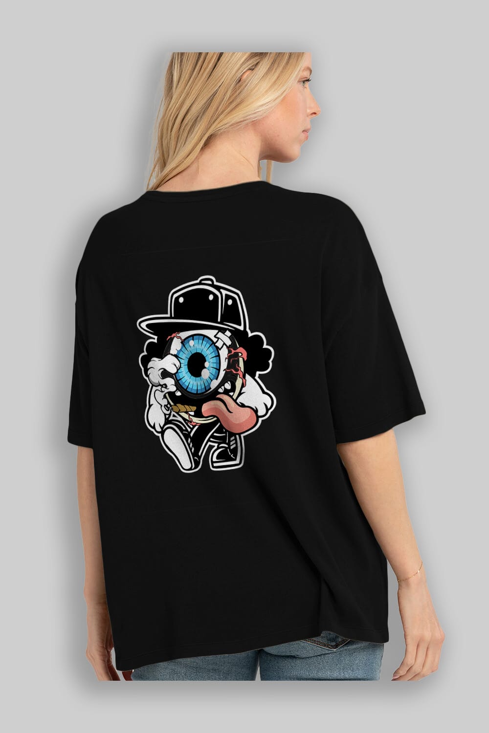 Eyeball Arka Baskılı Oversize t-shirt Erkek Kadın Unisex %100 Pamuk tişort