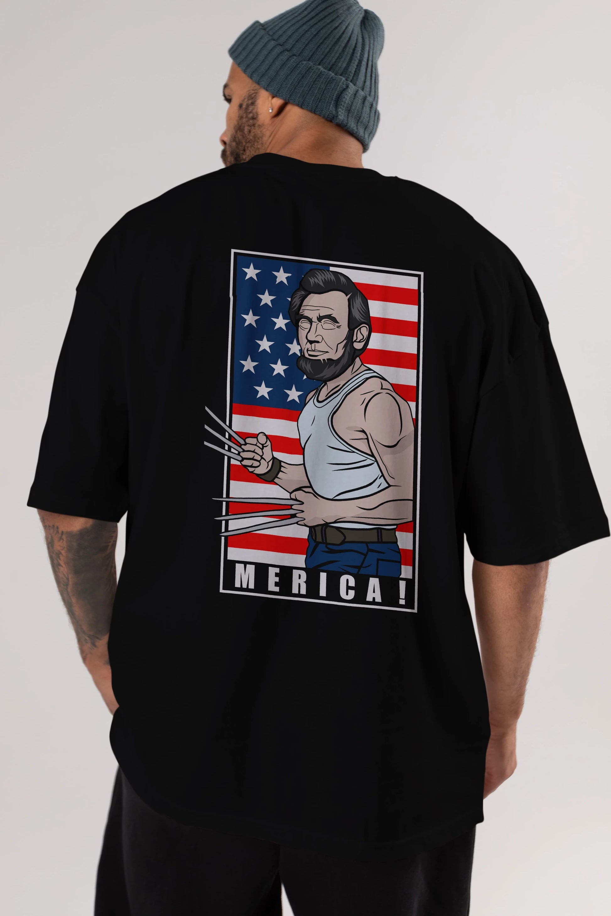 Wolverlincoln Arka Baskılı Oversize t-shirt Erkek Kadın Unisex %100 Pamuk tişort