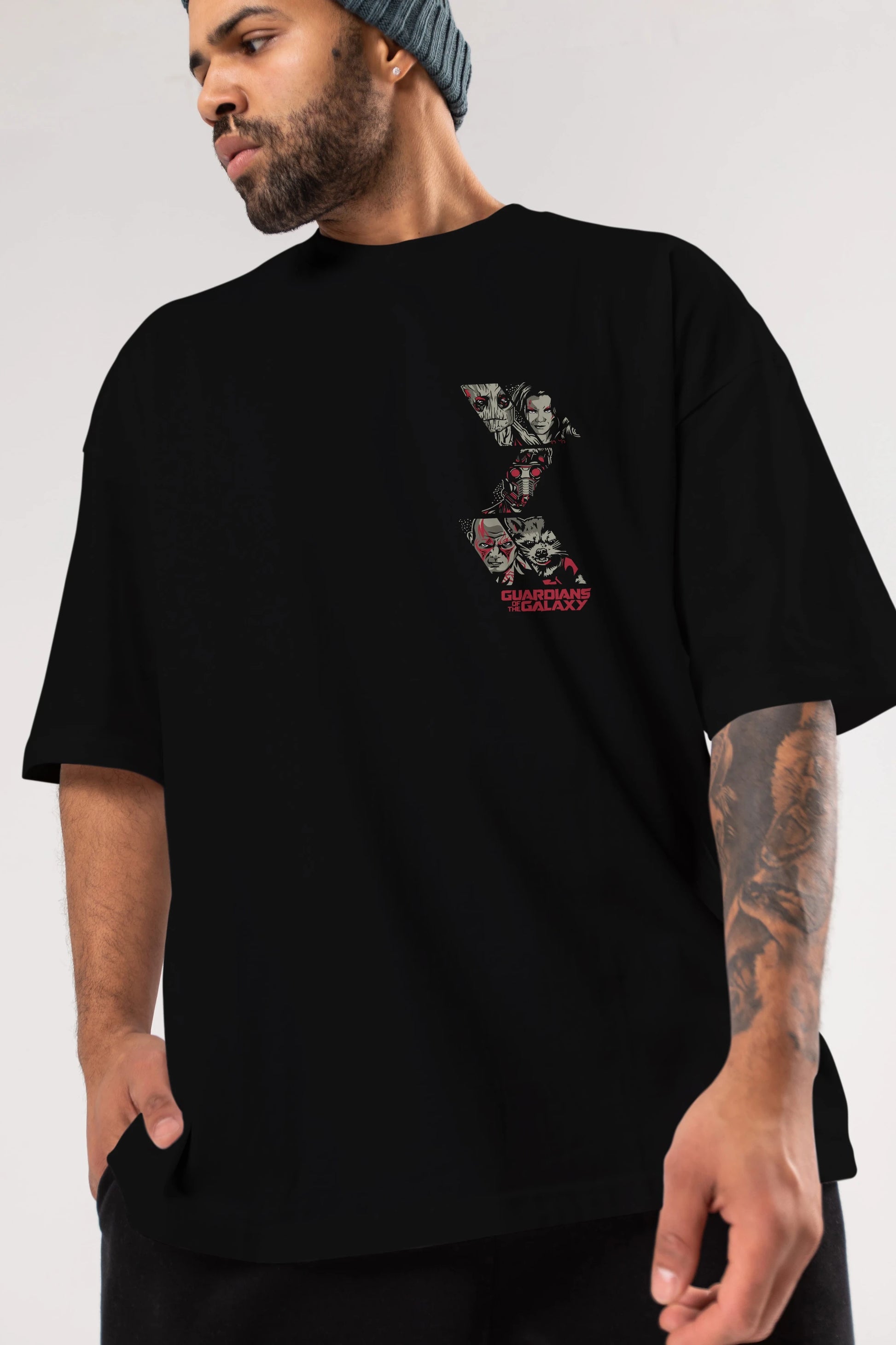 Guardians of The Galaxy (2) Ön Sol Baskılı Oversize t-shirt Erkek Kadın Unisex %100 Pamuk Bisiklet Yaka tişort