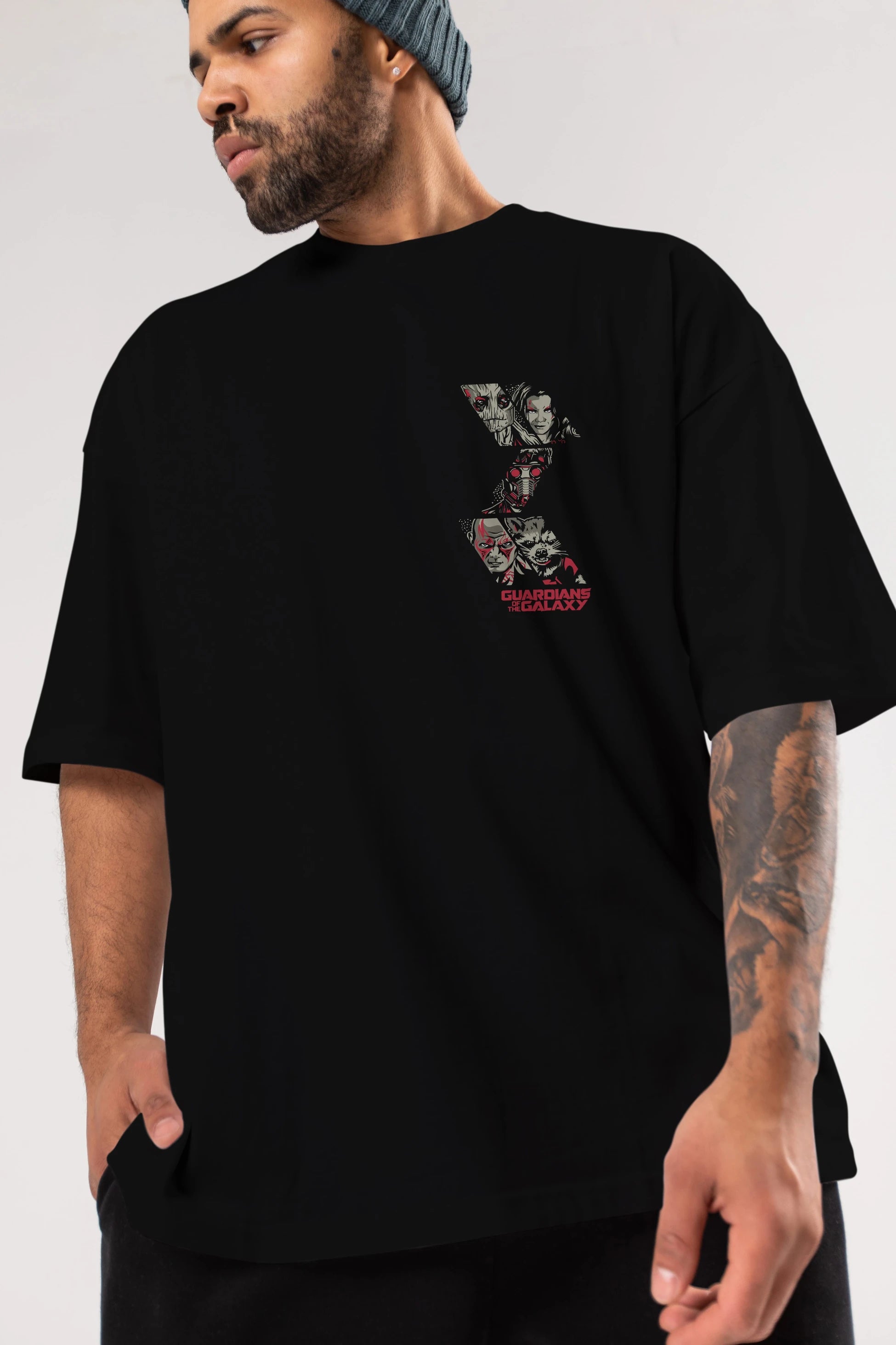 Guardians of The Galaxy (2) Ön Sol Baskılı Oversize t-shirt Erkek Kadın Unisex %100 Pamuk Bisiklet Yaka tişort