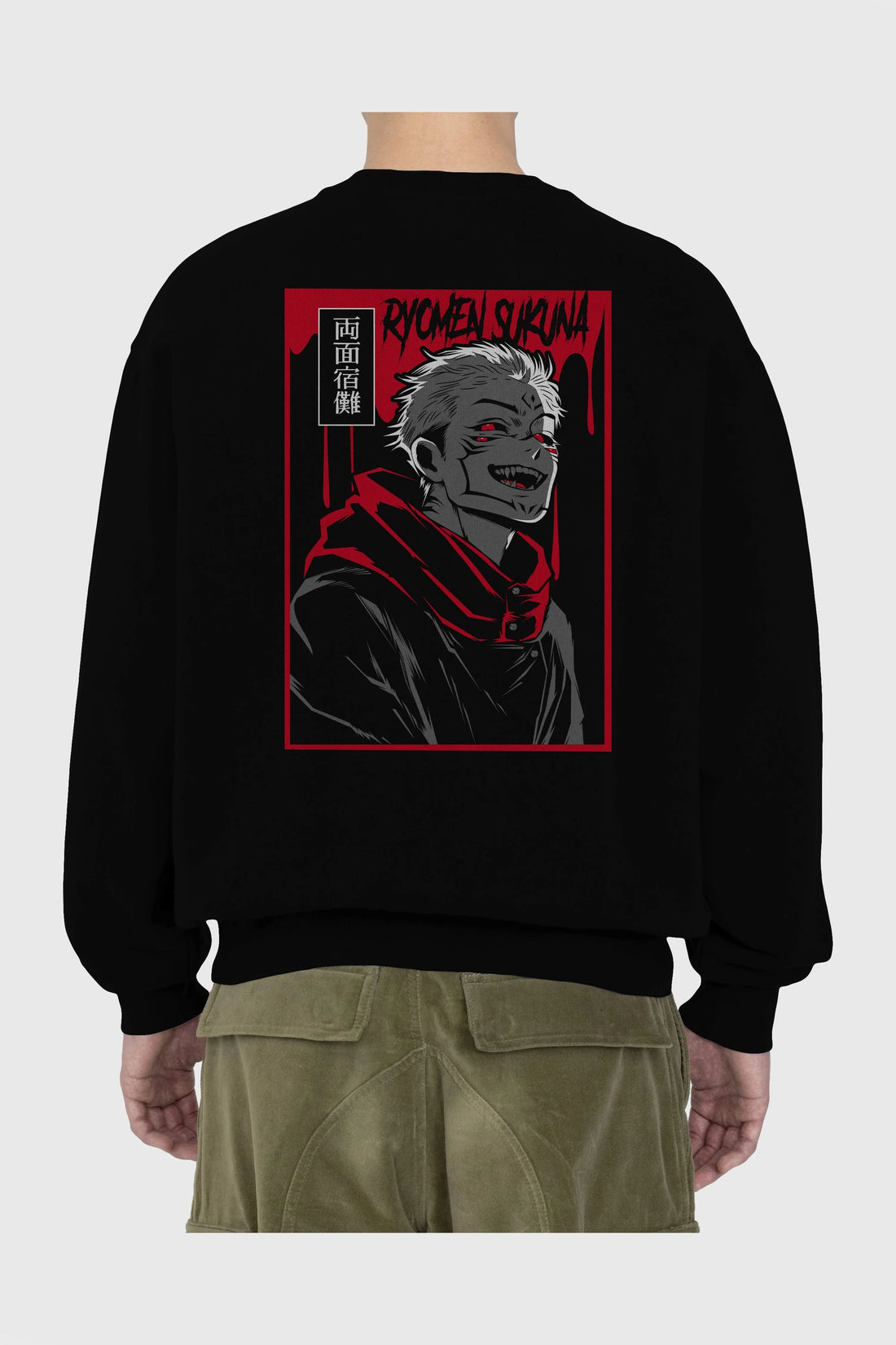 SUKUNA Anime Arka Baskılı Oversize Sweatshirt Erkek Kadın Unisex