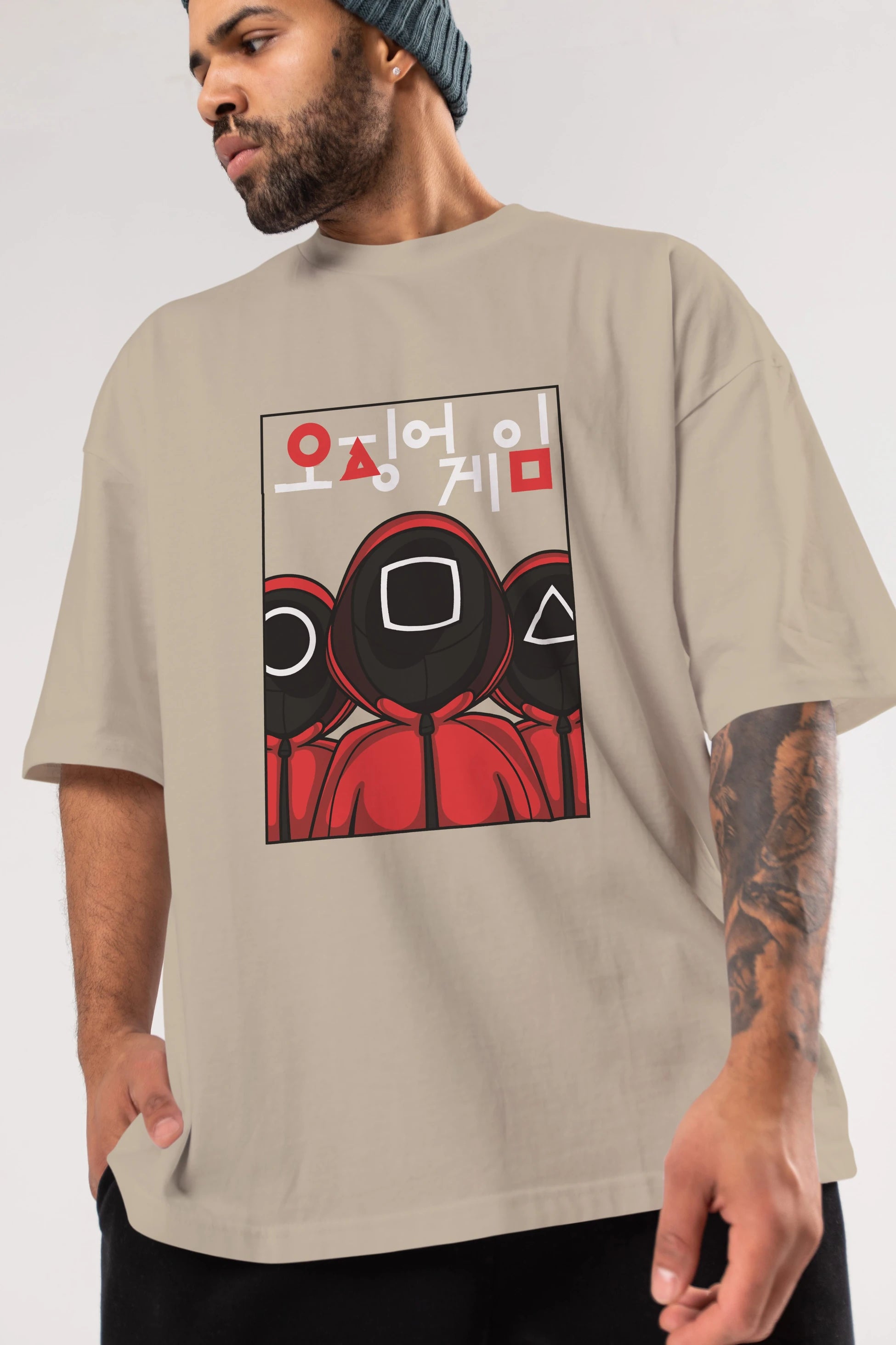 Squid Game (7) Ön Baskılı Oversize t-shirt Erkek Kadın Unisex %100 Pamuk Bisiklet Yaka tişort
