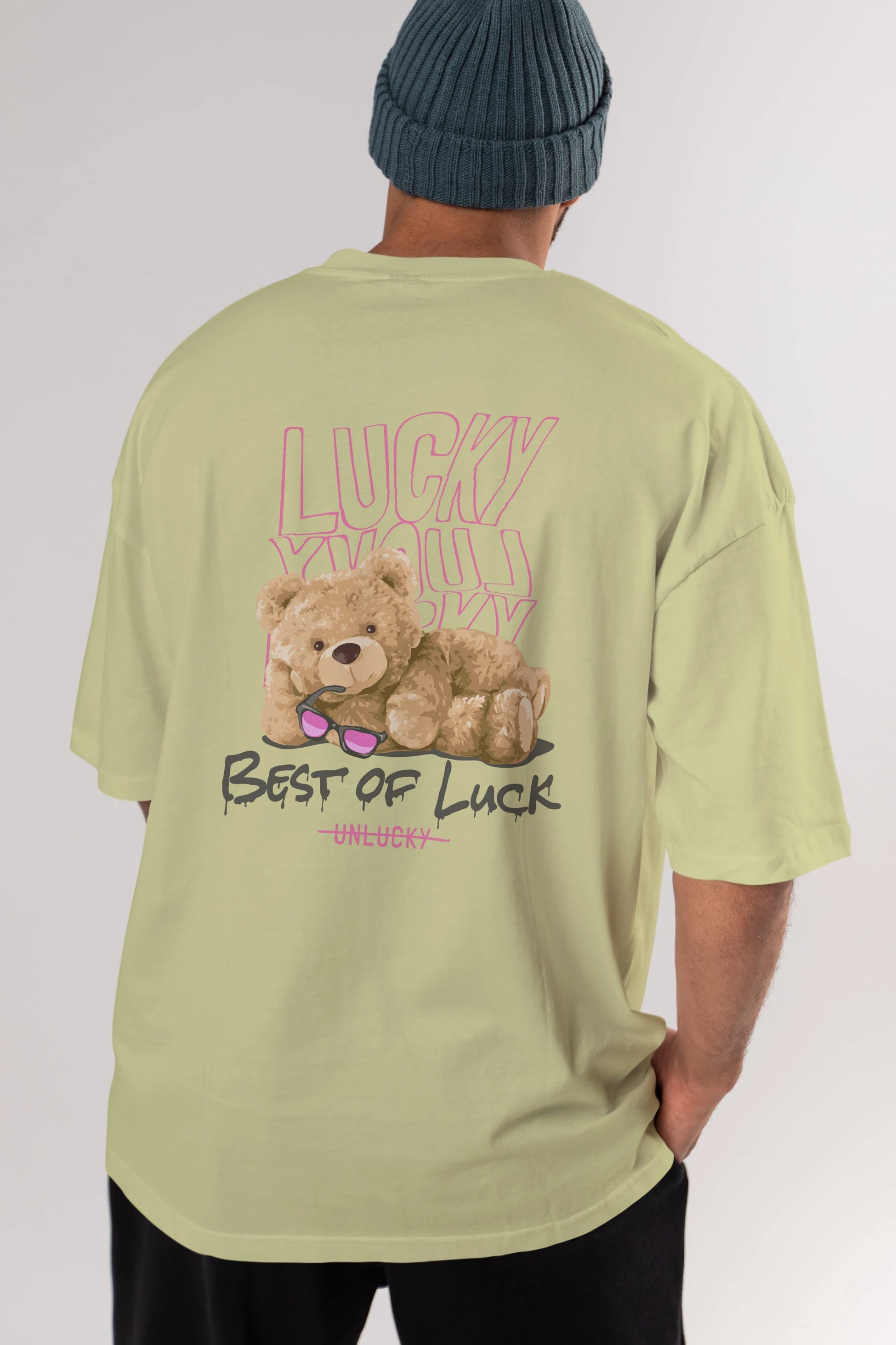 Best of Lucky Bear Arka Baskılı Oversize t-shirt Erkek Kadın Unisex
