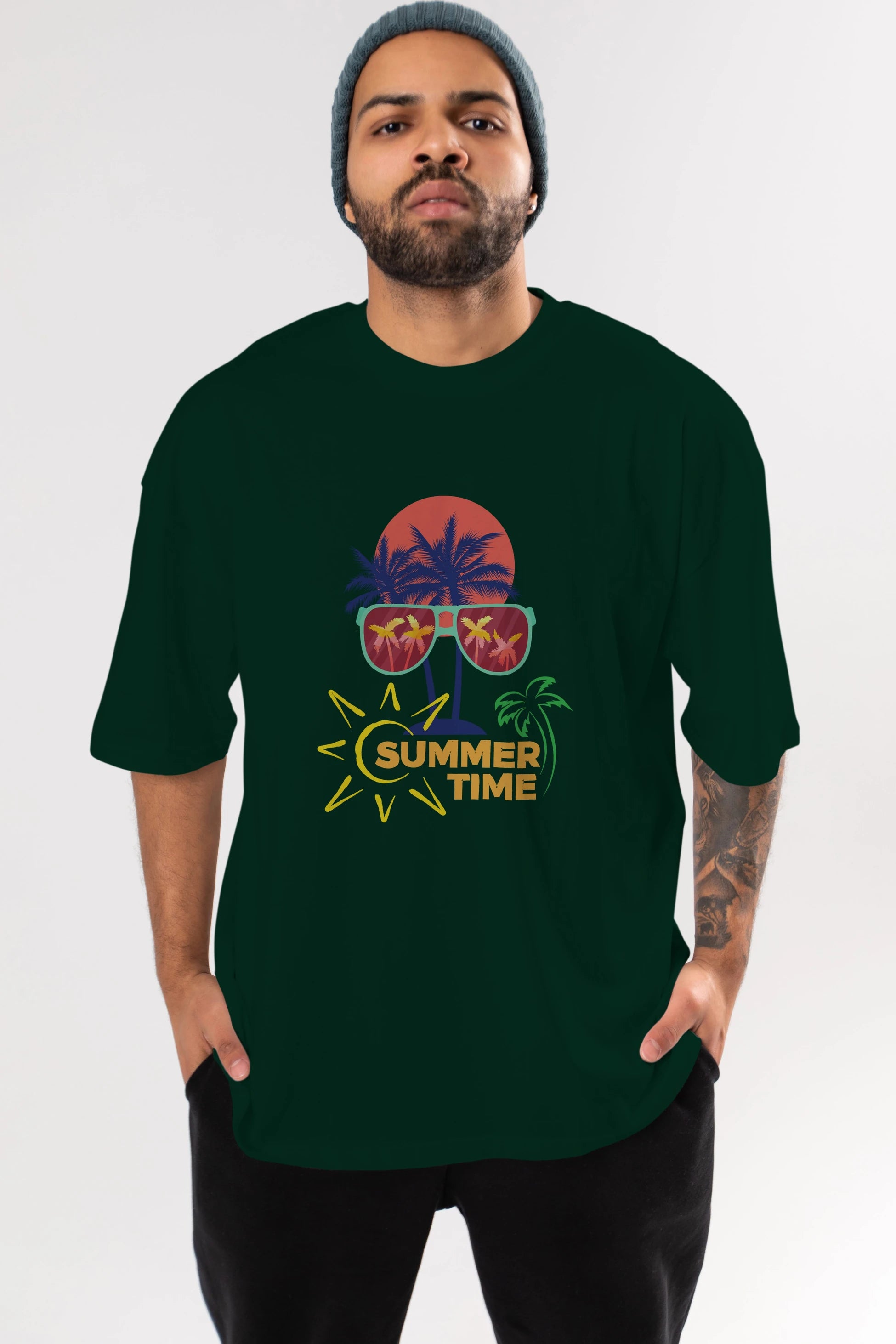 Summer Time Yazılı Ön Baskılı Oversize t-shirt Erkek Kadın Unisex