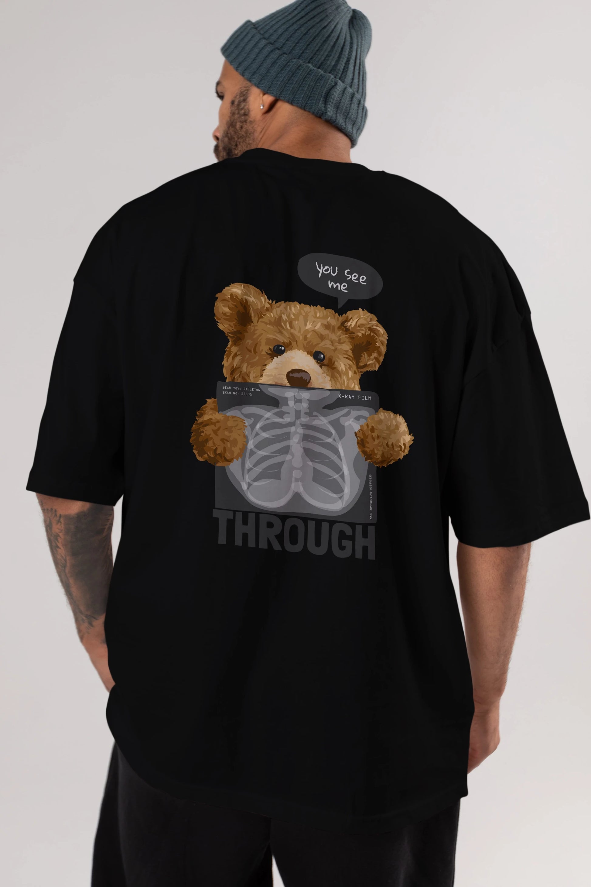 Teddy Bear Trough Arka Baskılı Oversize t-shirt Erkek Kadın Unisex %100 Pamuk