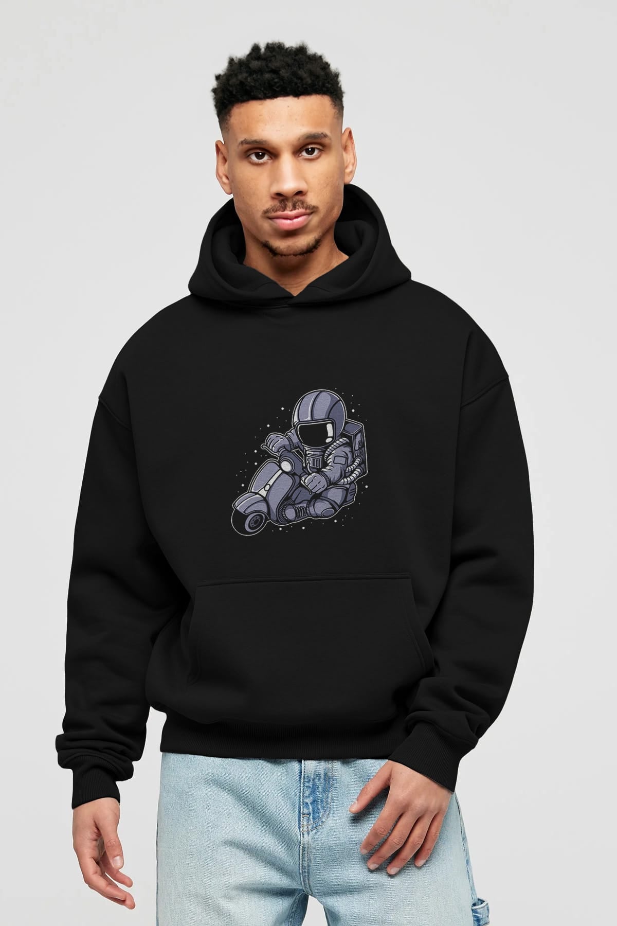Astronaut Scooter (2) Ön Baskılı Hoodie Oversize Kapüşonlu Sweatshirt Erkek Kadın Unisex