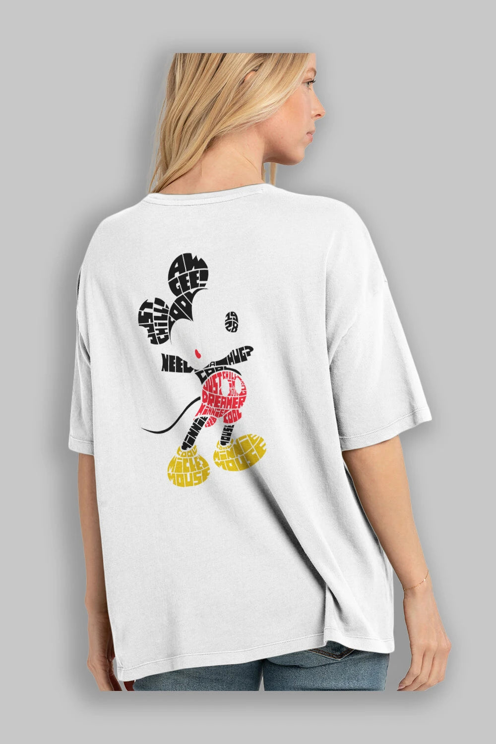 Mickey Arka Baskılı Oversize t-shirt %100 pamuk Erkek Kadın Unisex