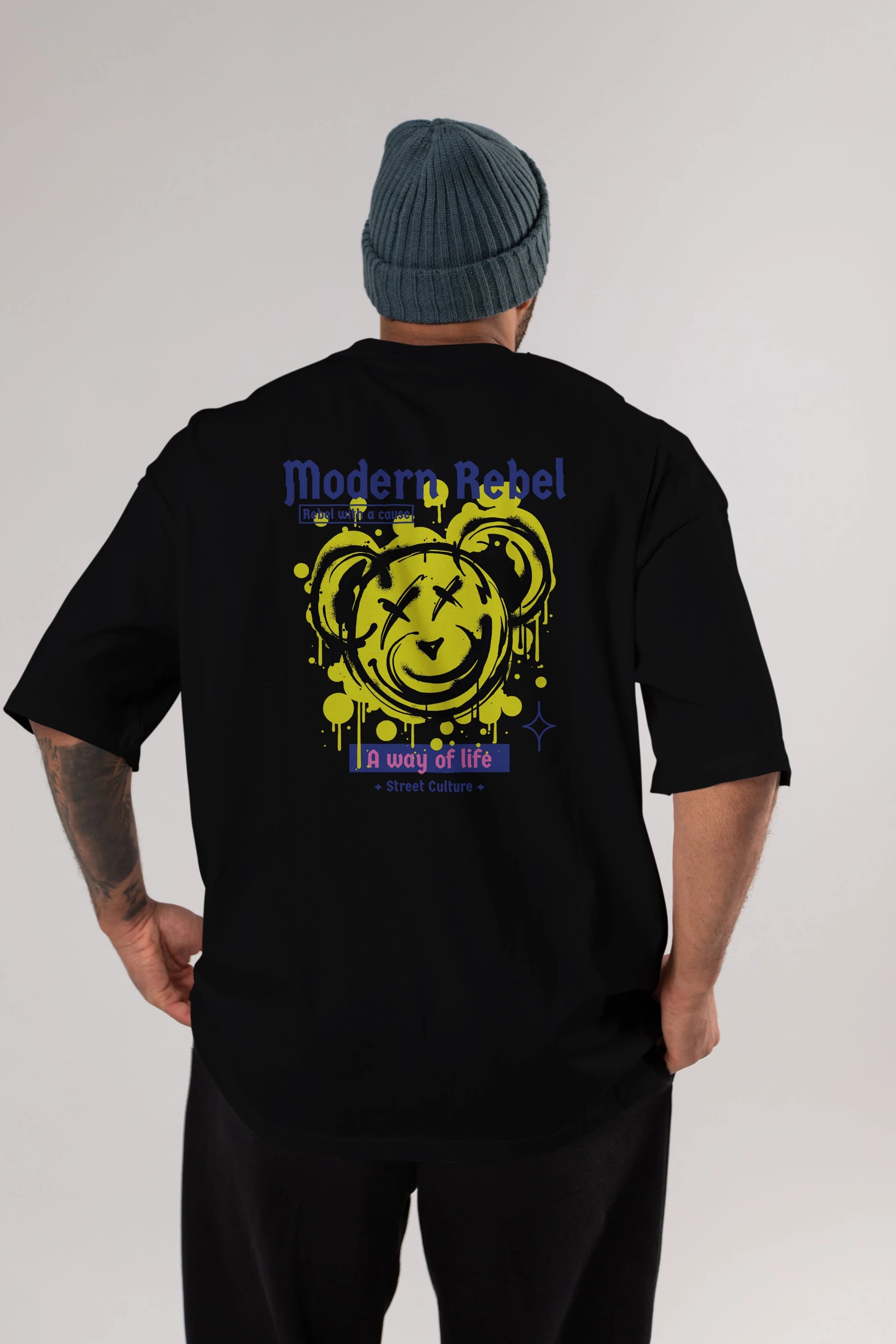 Modern Rebel Bear Arka Baskılı Oversize t-shirt Erkek Kadın Unisex