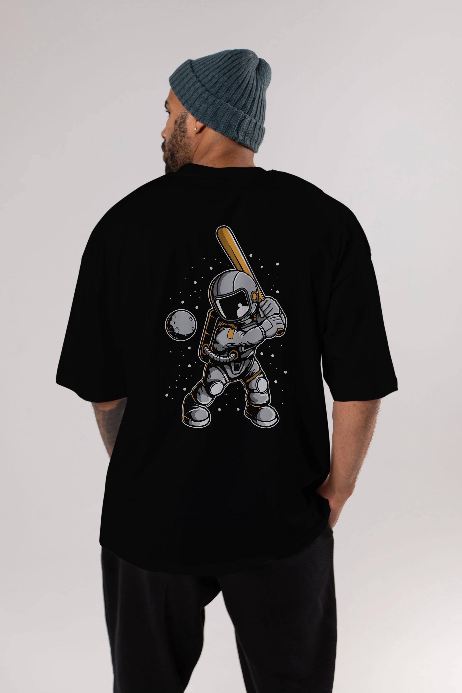 Astronaut Baseball Arka Baskılı Oversize t-shirt Erkek Kadın Unisex