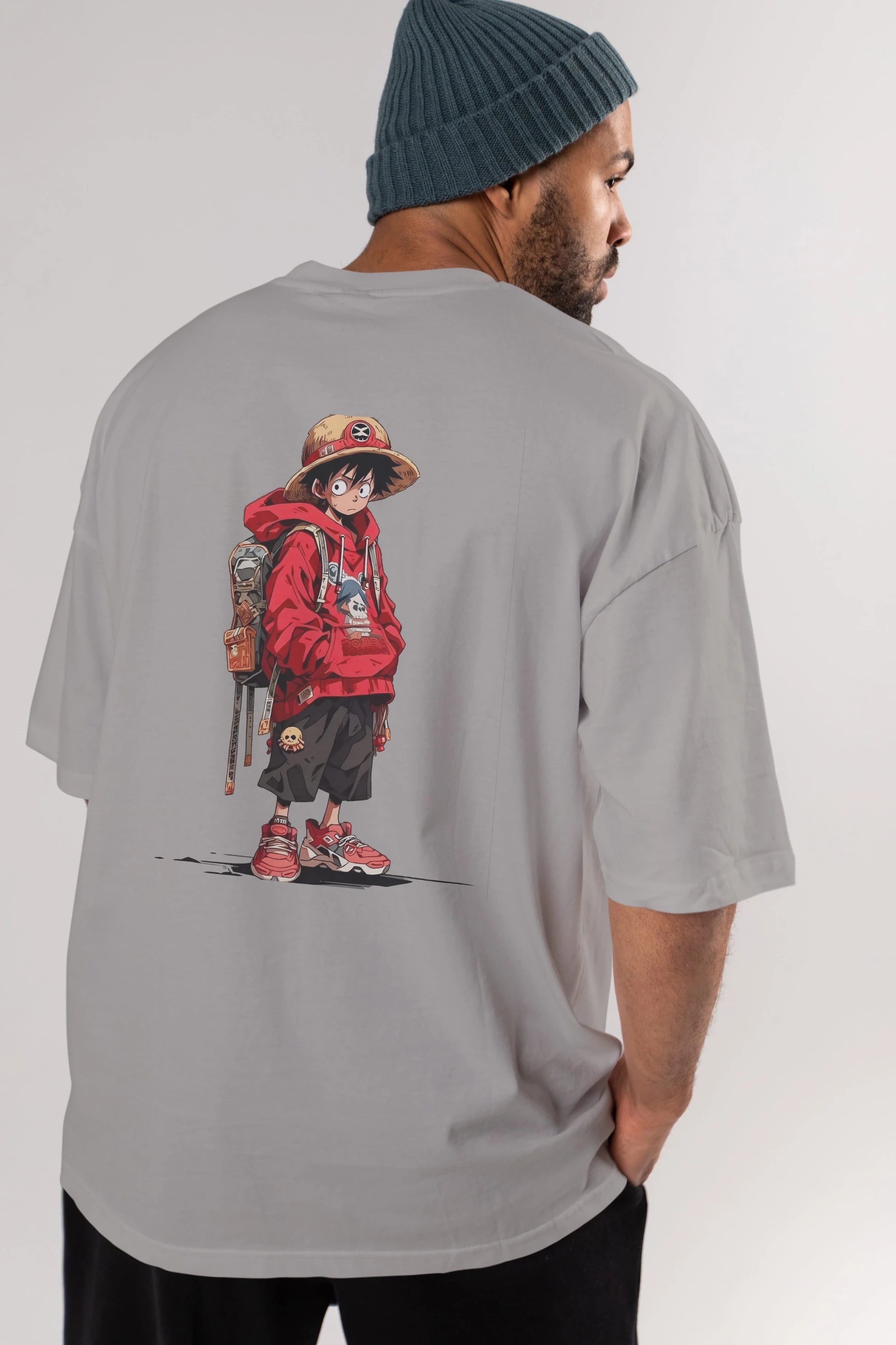 One Piece Arka Baskılı Oversize t-shirt Erkek Kadın Unisex %100 Pamuk Bisiklet Yaka tişort