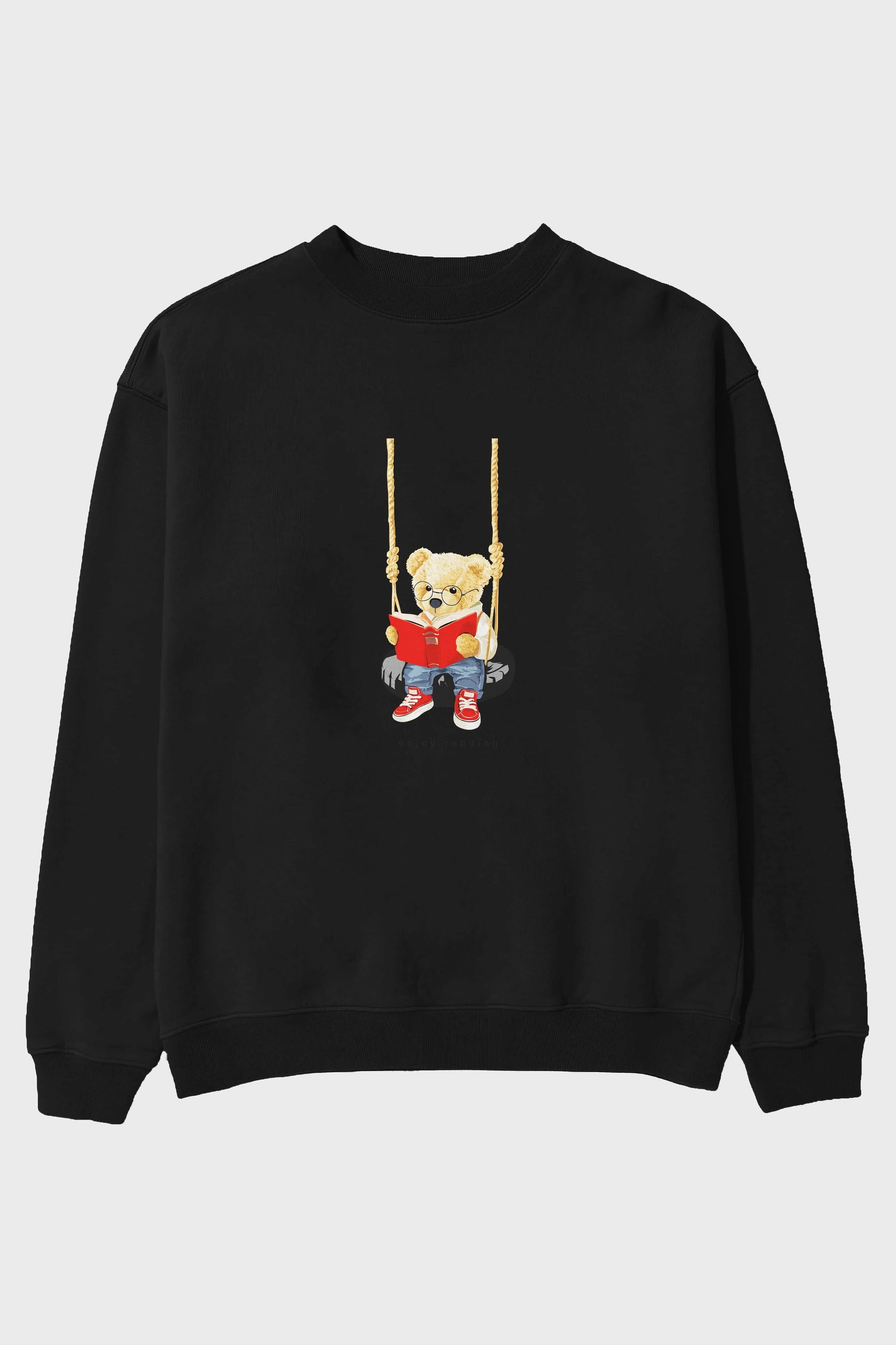 Teddy Bear Enjoy Reading Ön Baskılı Oversize Sweatshirt Erkek Kadın Unisex