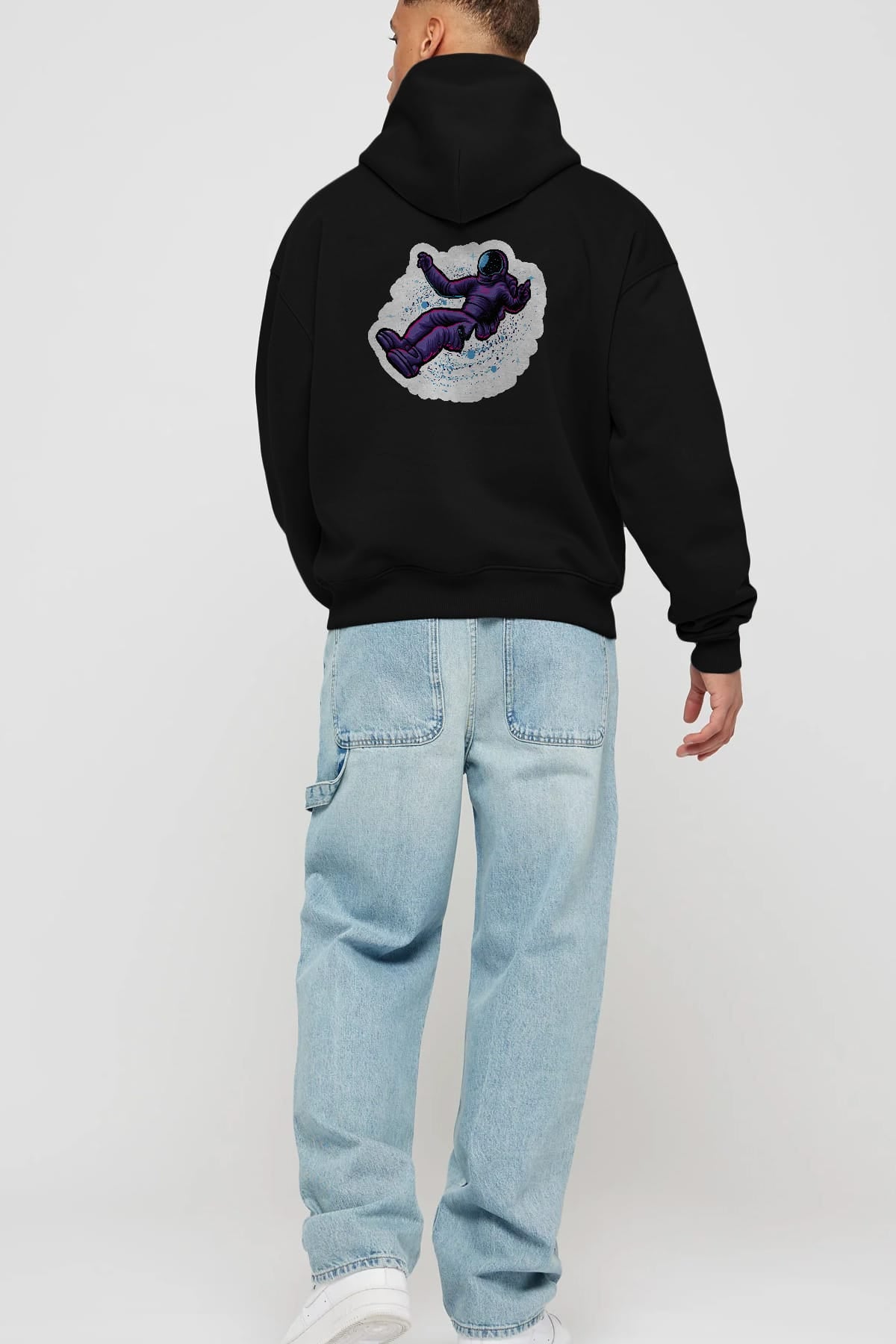 Having fun in outer space sticker Arka Baskılı Hoodie Oversize Kapüşonlu Sweatshirt Erkek Kadın Unisex