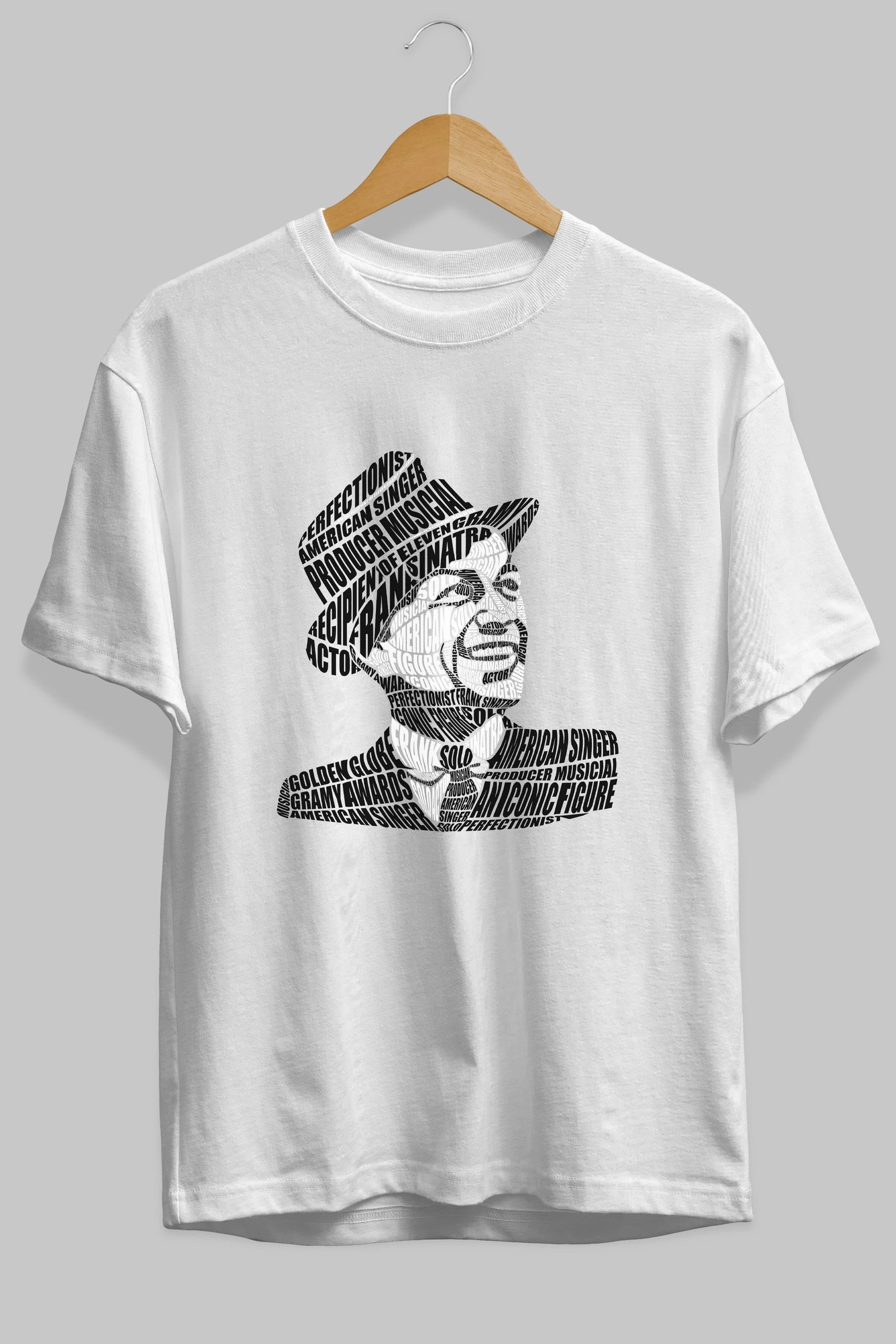 Frank Sinatra Calligram Ön Baskılı Oversize t-shirt %100 pamuk Erkek Kadın Unisex