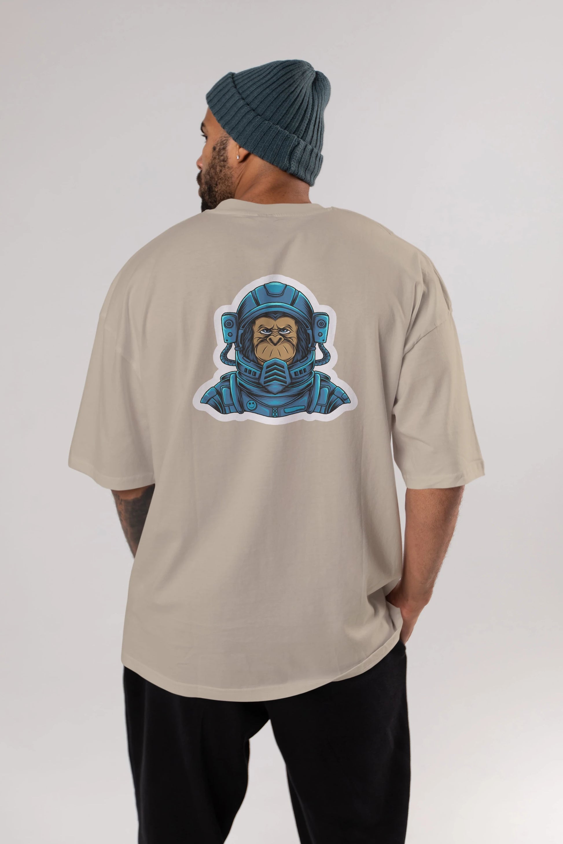 Astromonkey Sticker Arka Baskılı Oversize t-shirt Erkek Kadın Unisex