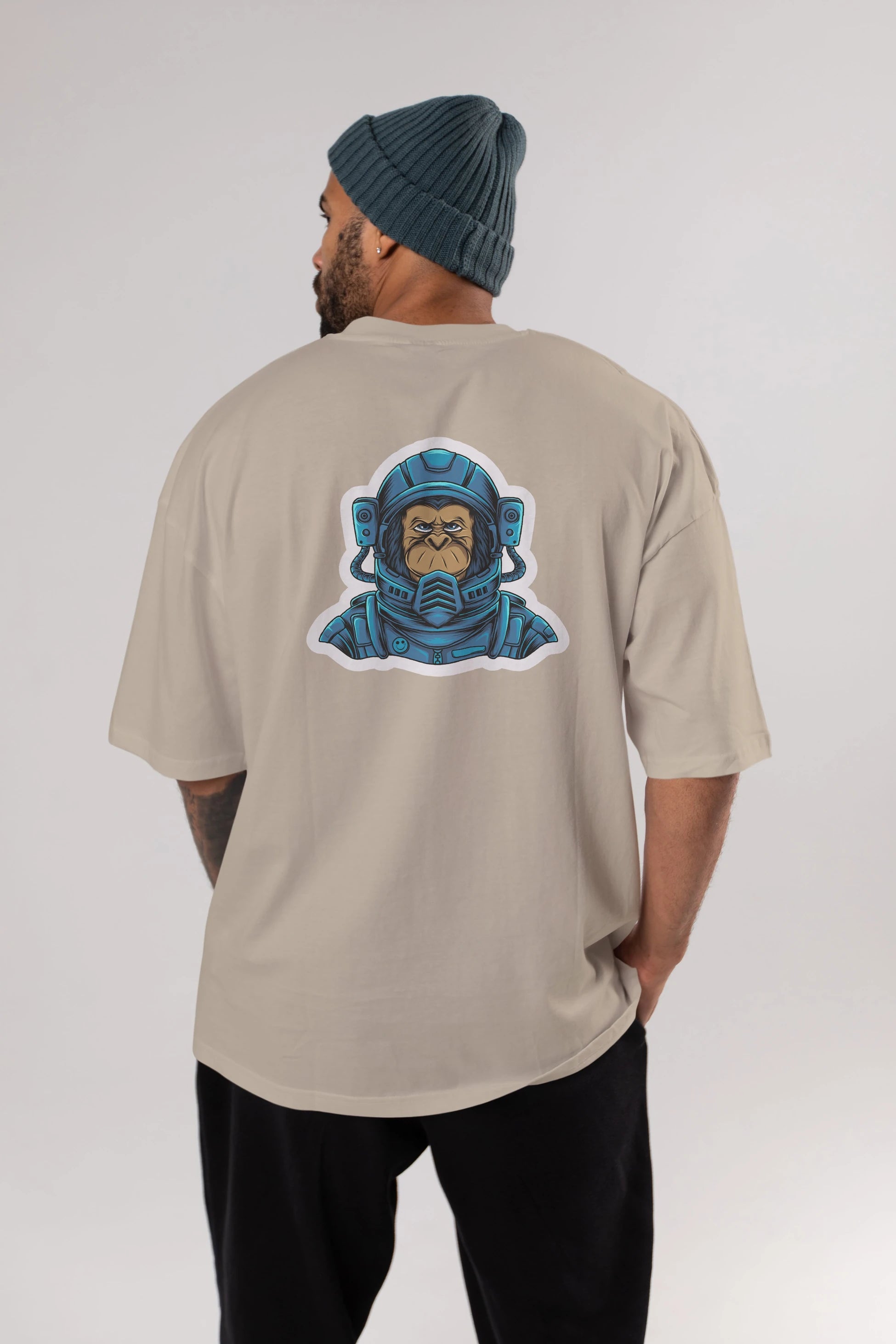 Astromonkey Sticker Arka Baskılı Oversize t-shirt Erkek Kadın Unisex