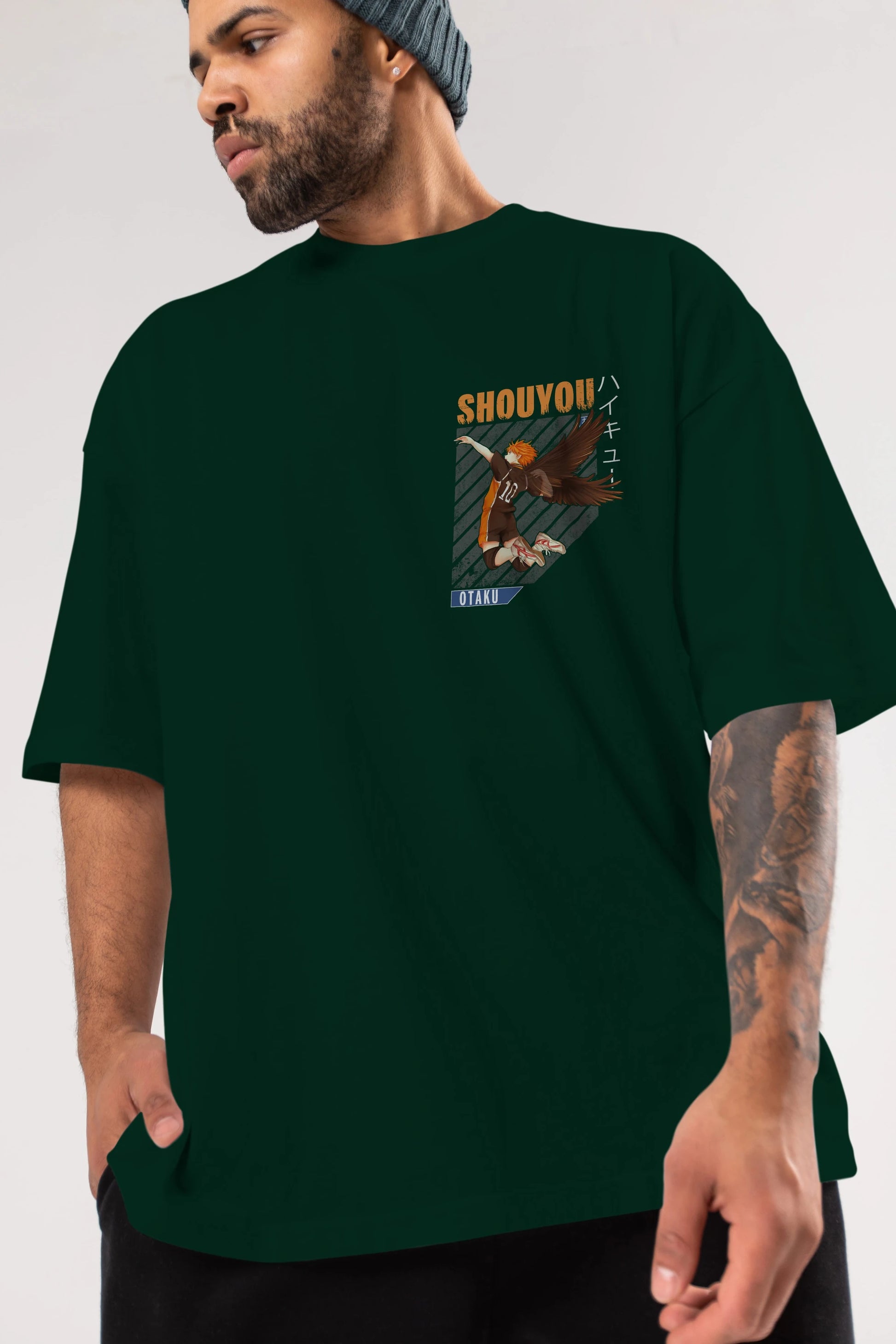 Shouyou Hinata 10 Ön Sol Baskılı Oversize t-shirt Erkek Kadın Unisex %100 Pamuk Bisiklet Yaka tişort