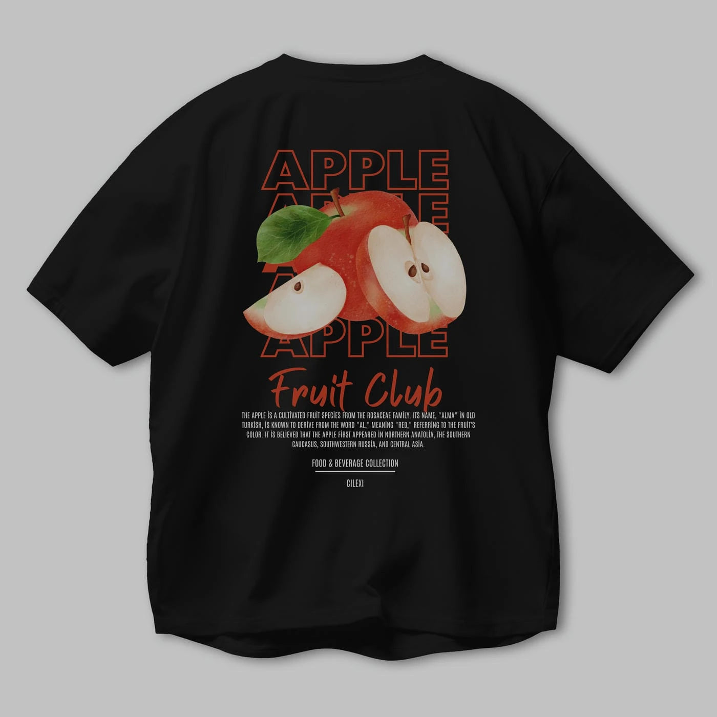 Apple Arka Baskılı Oversize t-shirt Erkek Kadın Pamuk Bisiklet Yaka tişort