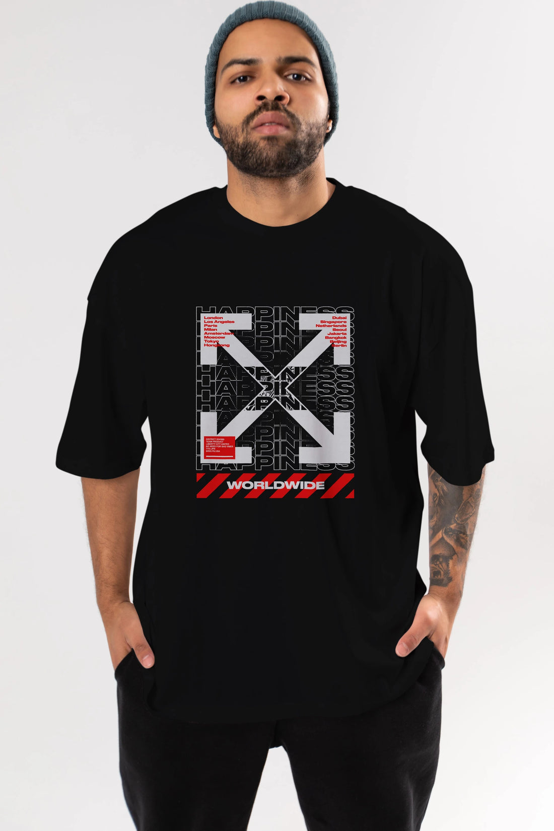 Happiness Worldwide Ön Baskılı Oversize t-shirt Erkek Kadın Unisex