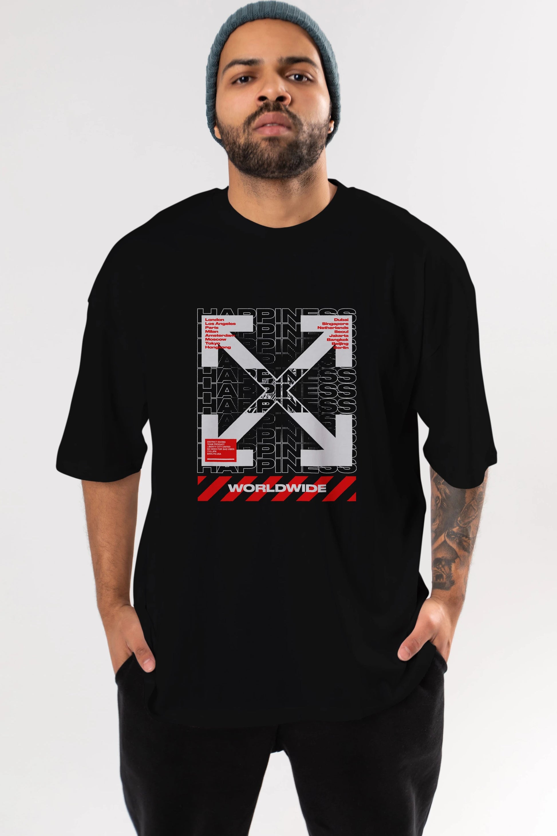 Happiness Worldwide Ön Baskılı Oversize t-shirt Erkek Kadın Unisex