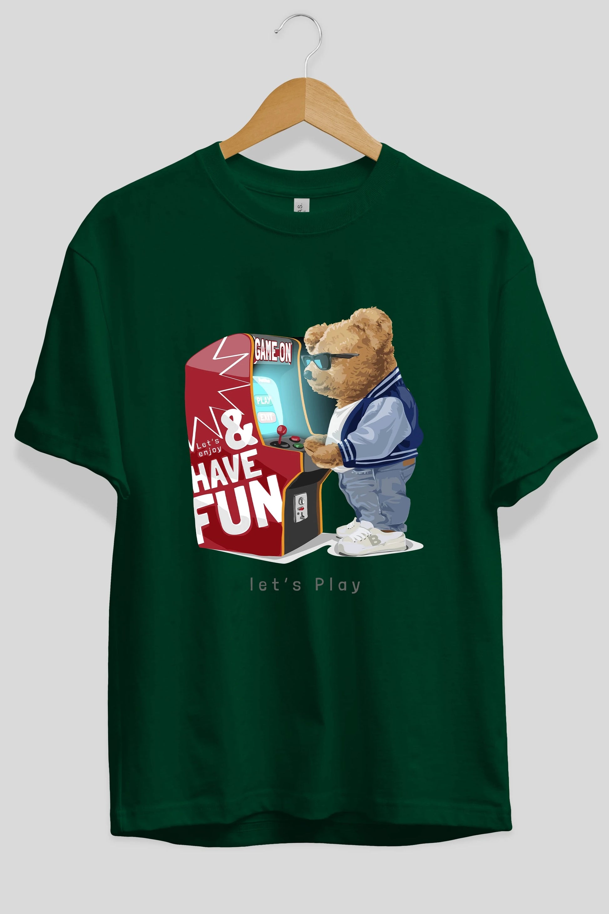 Teddy Bear Lets Play Ön Baskılı Oversize t-shirt Erkek Kadın Unisex %100 Pamuk