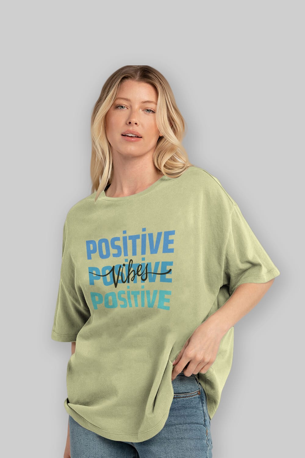 Positive Vibes 2 Ön Baskılı Oversize t-shirt Erkek Kadın Unisex