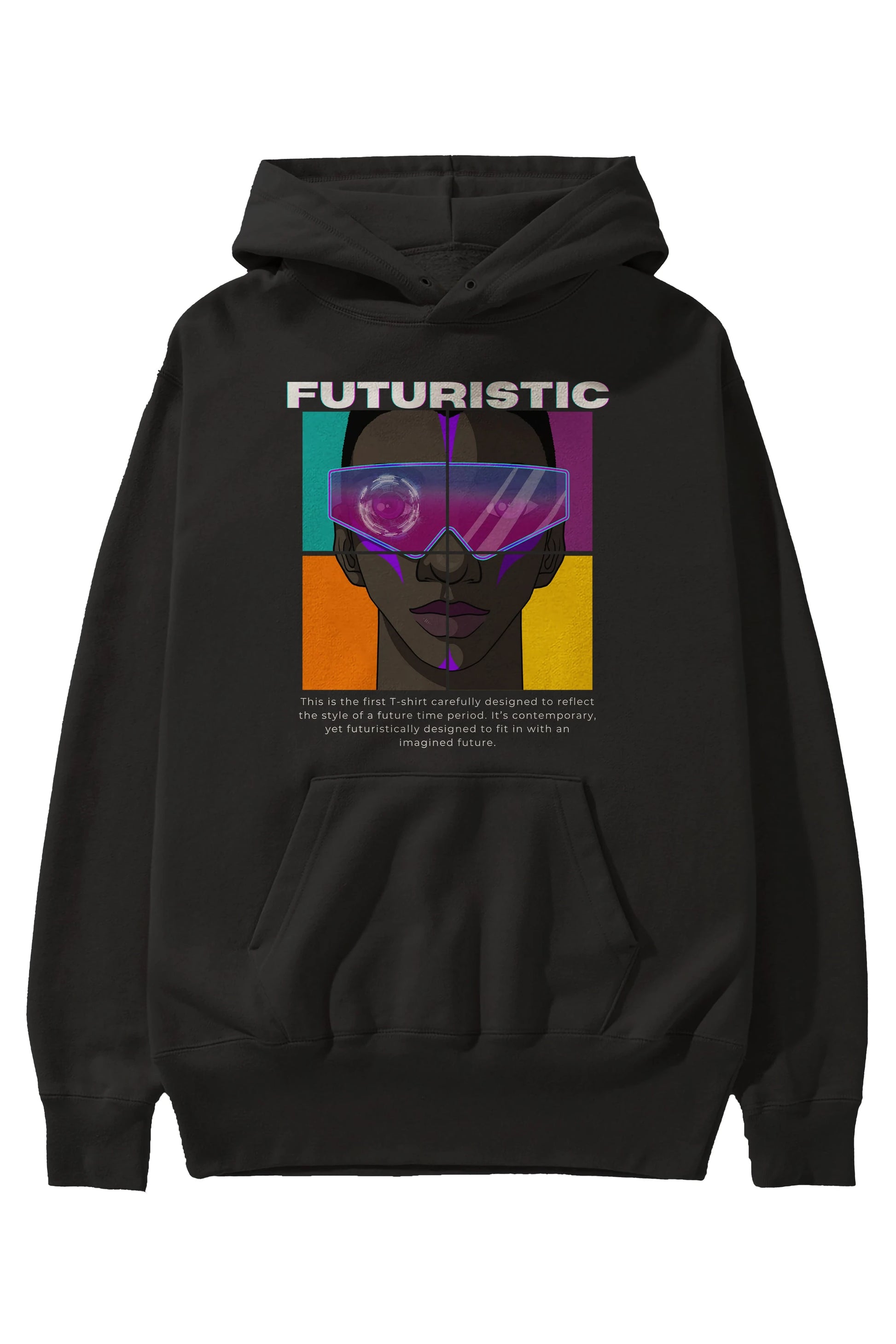 Futuristic Streetwear Ön Baskılı Oversize Hoodie Kapüşonlu Sweatshirt Erkek Kadın Unisex