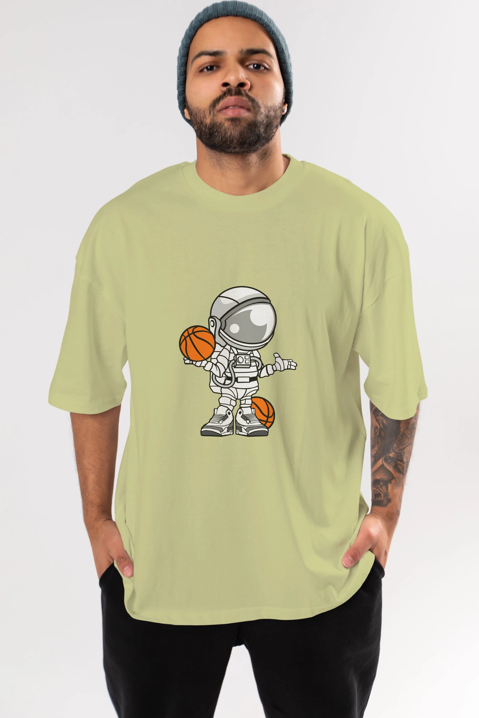 Astronaut Basketball Player Ön Baskılı Oversize t-shirt Erkek Kadın Unisex %100 Pamuk tişort