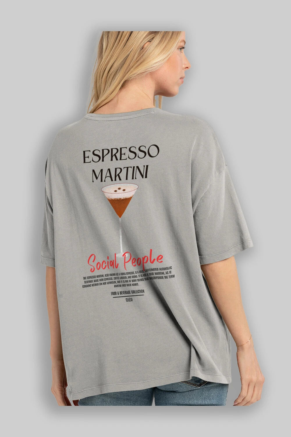 Espresso Martını Kokteyl Serisi Baskılı Oversize t-shirt Erkek Kadın Unisex %100 Pamuk Bisiklet Yaka tişort