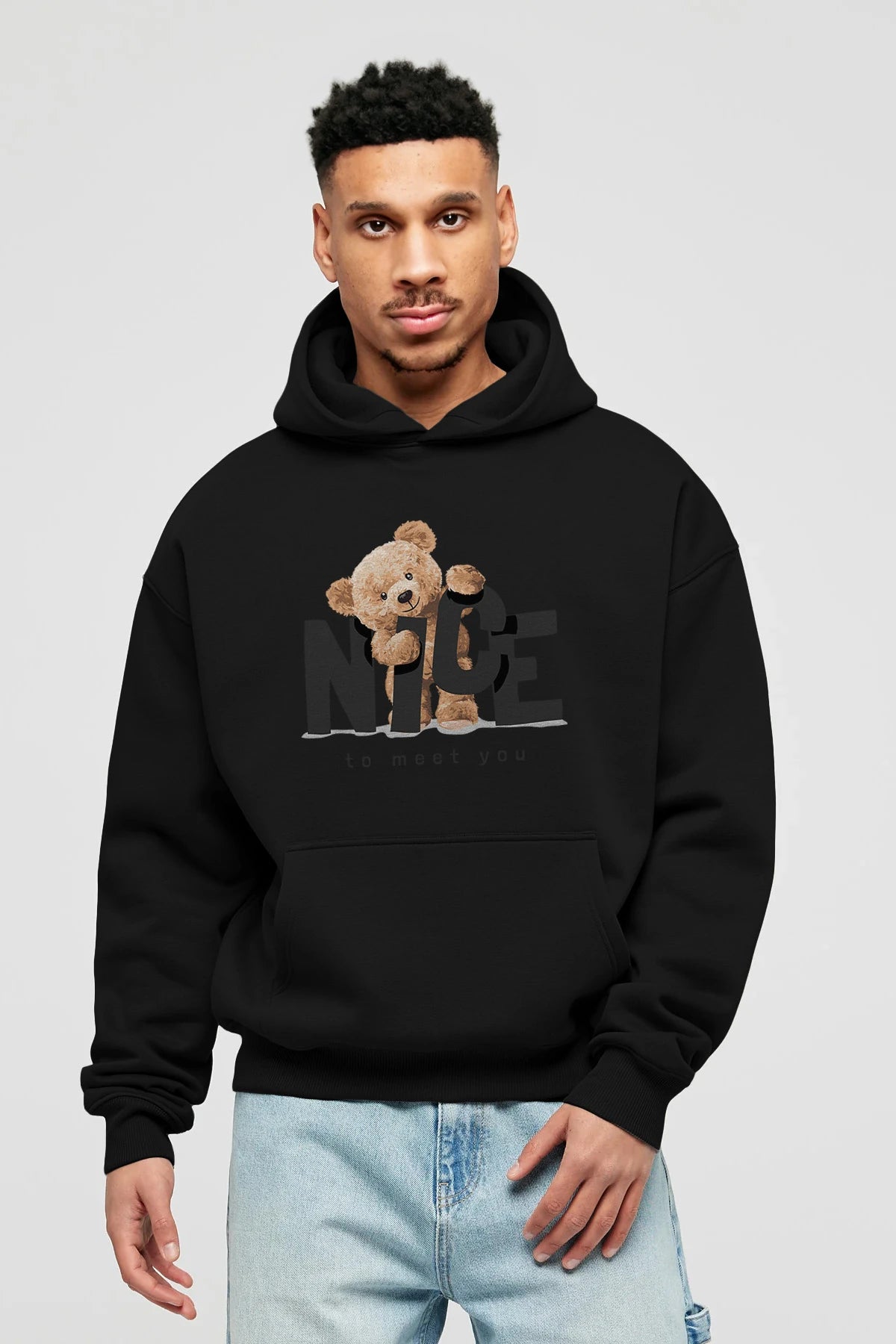 Teddy Nıce To Meet You Ön Baskılı Hoodie Oversize Kapüşonlu Sweatshirt Erkek Kadın Unisex