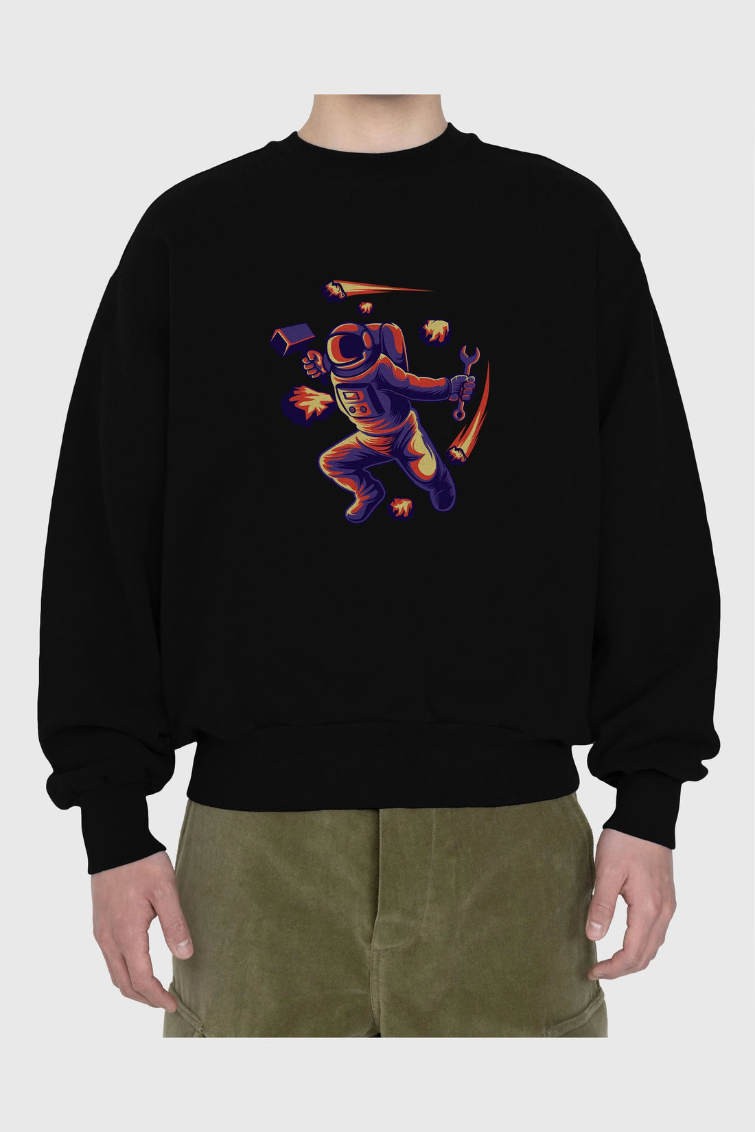 Astronaut Block Meteor Ön Baskılı Oversize Sweatshirt Erkek Kadın Unisex