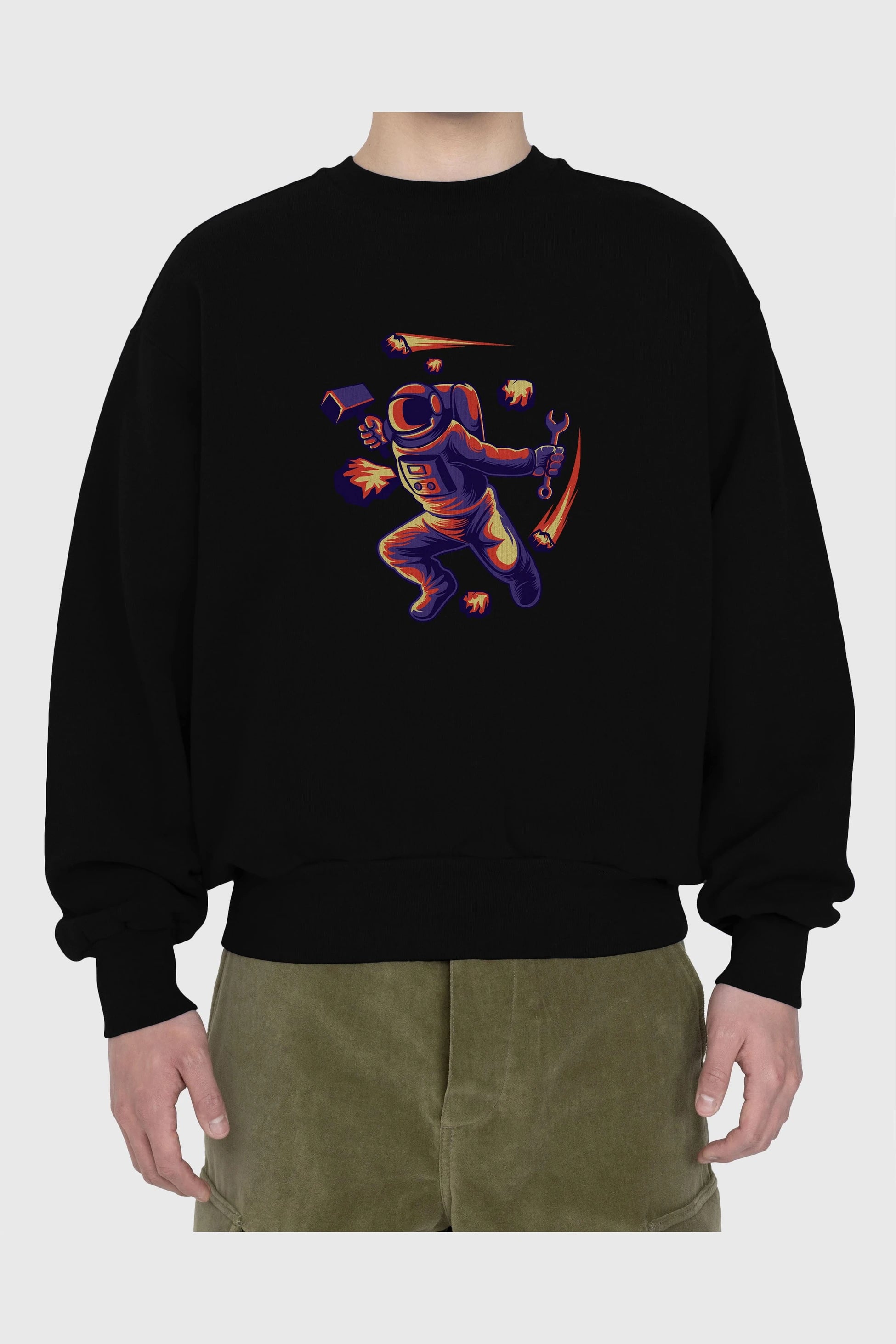 Astronaut Block Meteor Ön Baskılı Oversize Sweatshirt Erkek Kadın Unisex