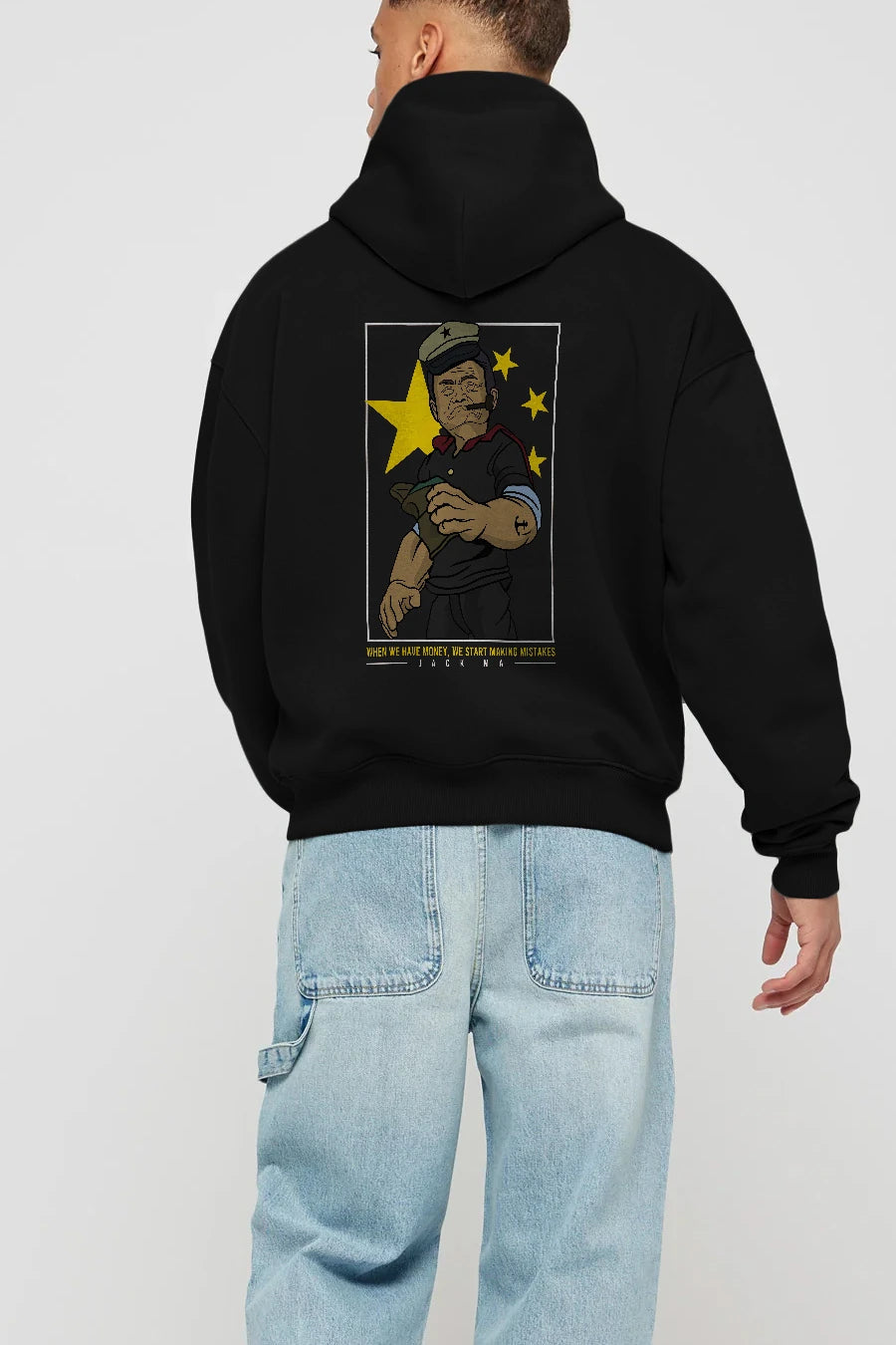 Popeye Jack Ma Arka Baskılı Hoodie Oversize Kapüşonlu Sweatshirt Erkek Kadın Unisex