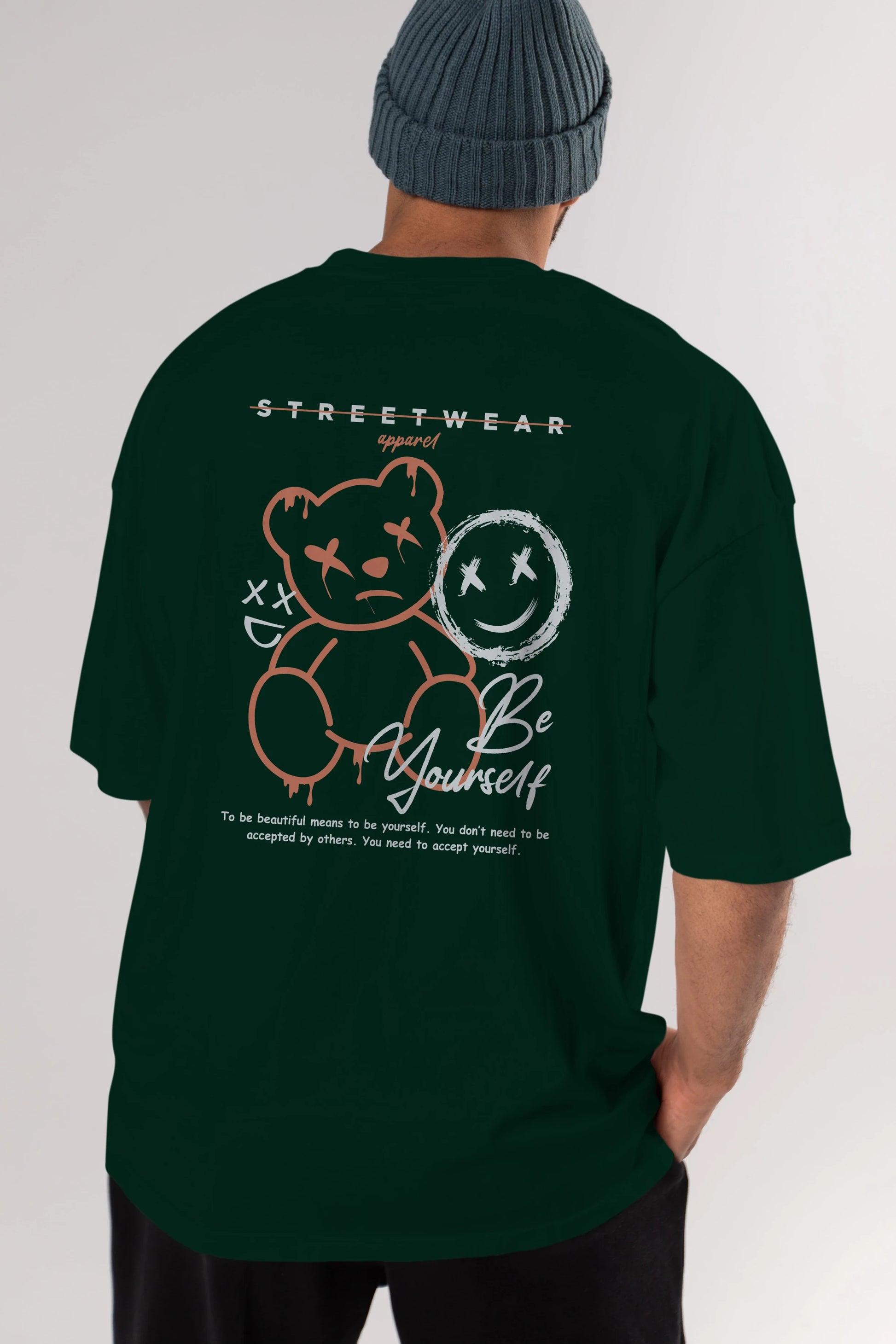 Be Yourself Bear Arka Baskılı Oversize t-shirt Erkek Kadın Unisex